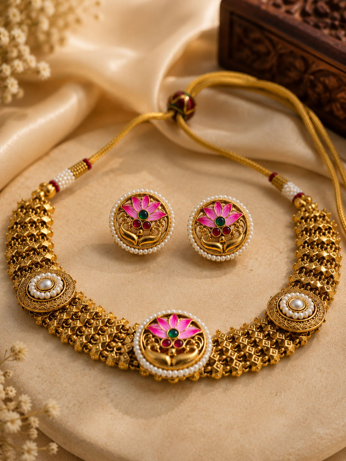 Abdesignsjewellery Floral Antique Gold Plated Necklace Set