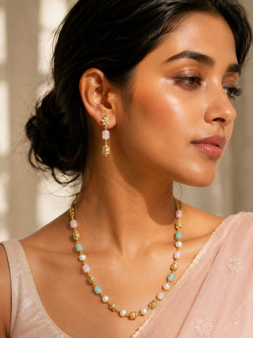 Pastel Beaded Necklace Set in Gold Plating | Abdesigns
