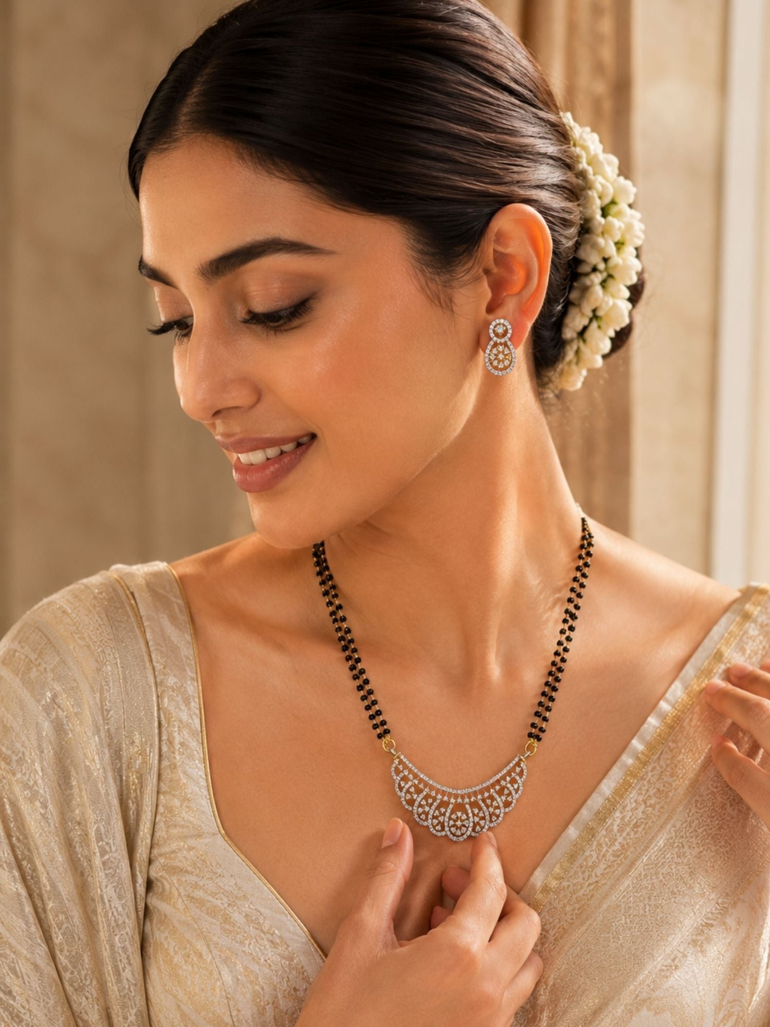 American Diamond Mangalsutra Set in Gold Plating | Abdesigns