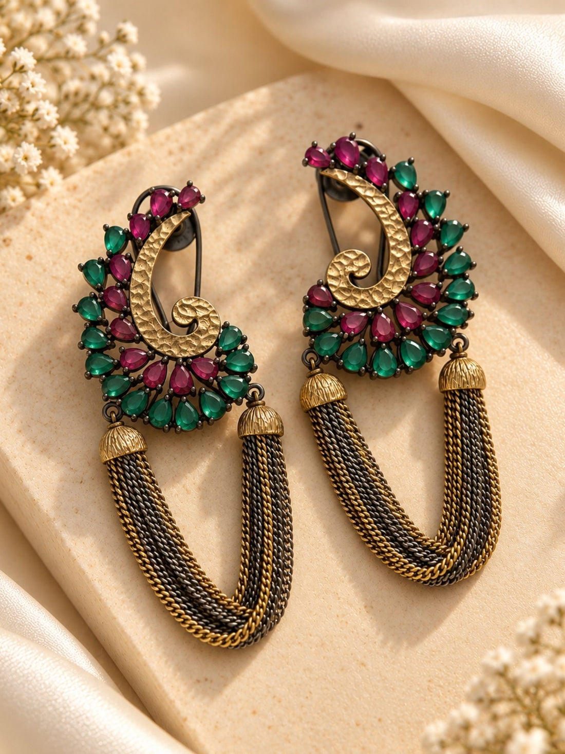 Multicolor Chain Tassel Statement Earrings Dual Tone | Abdesigns