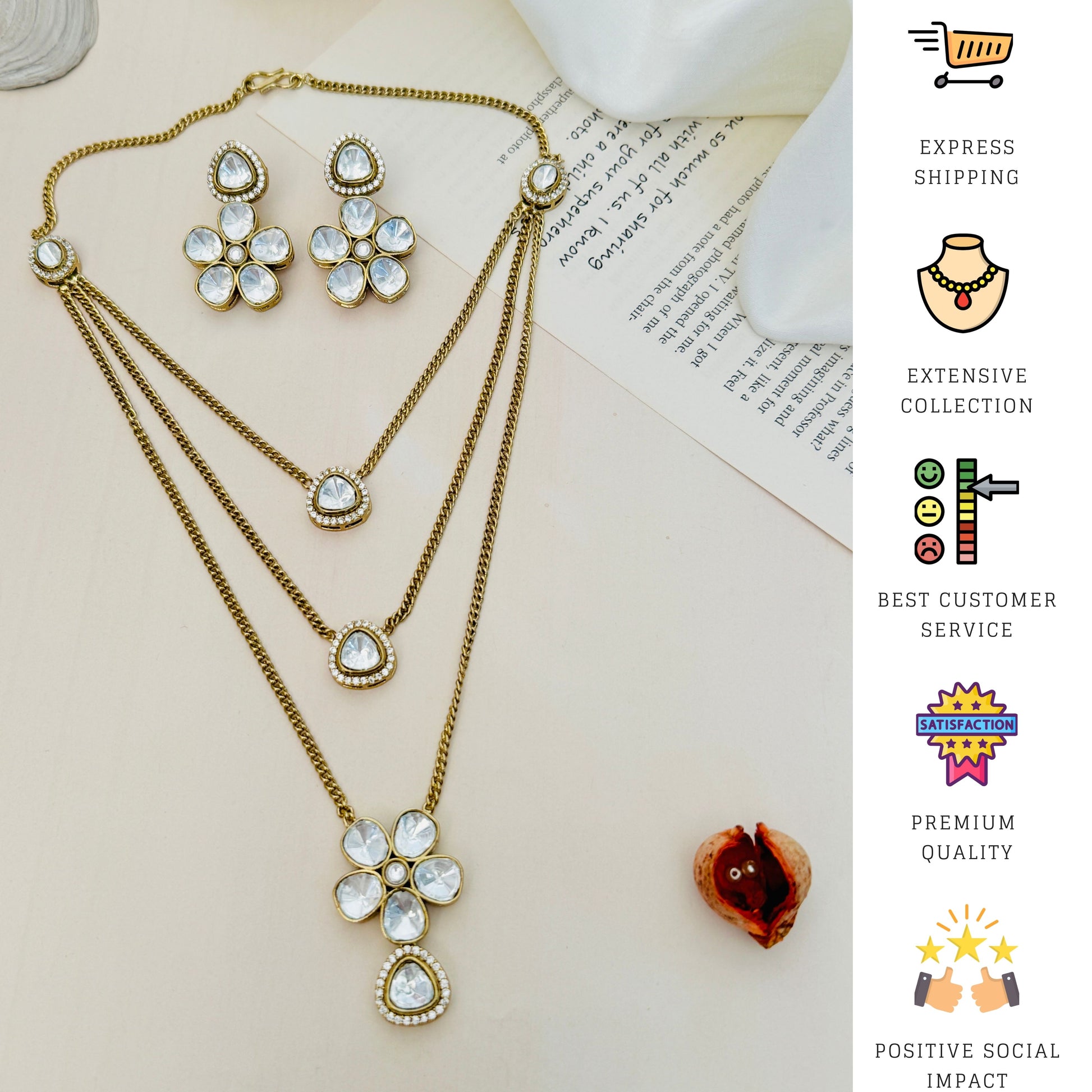 High Quality Gold Plated Polki Pendant Chain - jewellery by Abdesigns Jewellery