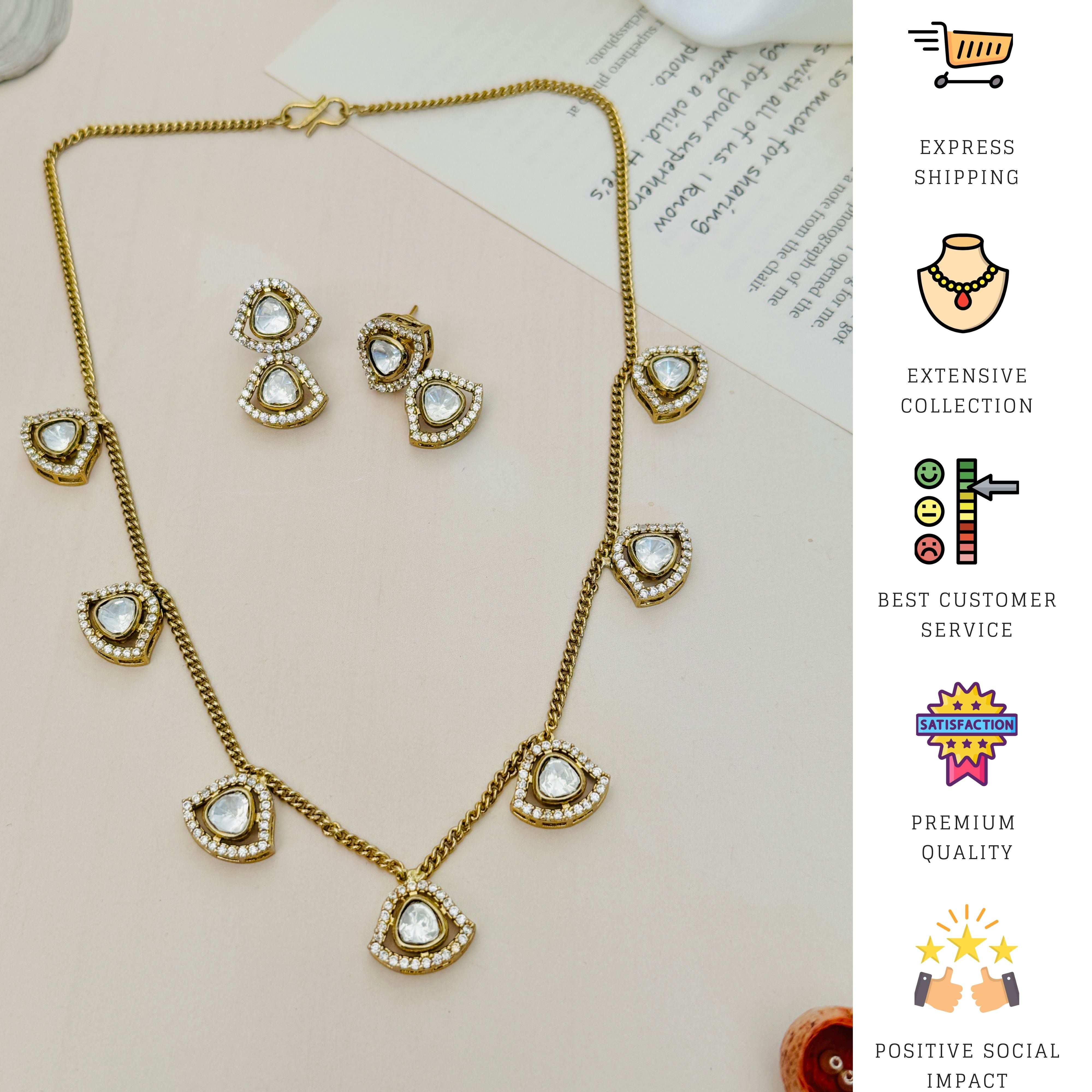 Premium Gold Plated Polki Pendant Chain