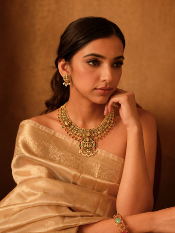 Temple Lakshmi Coin Choker Set Antique Gold | Abdesigns Jewellery