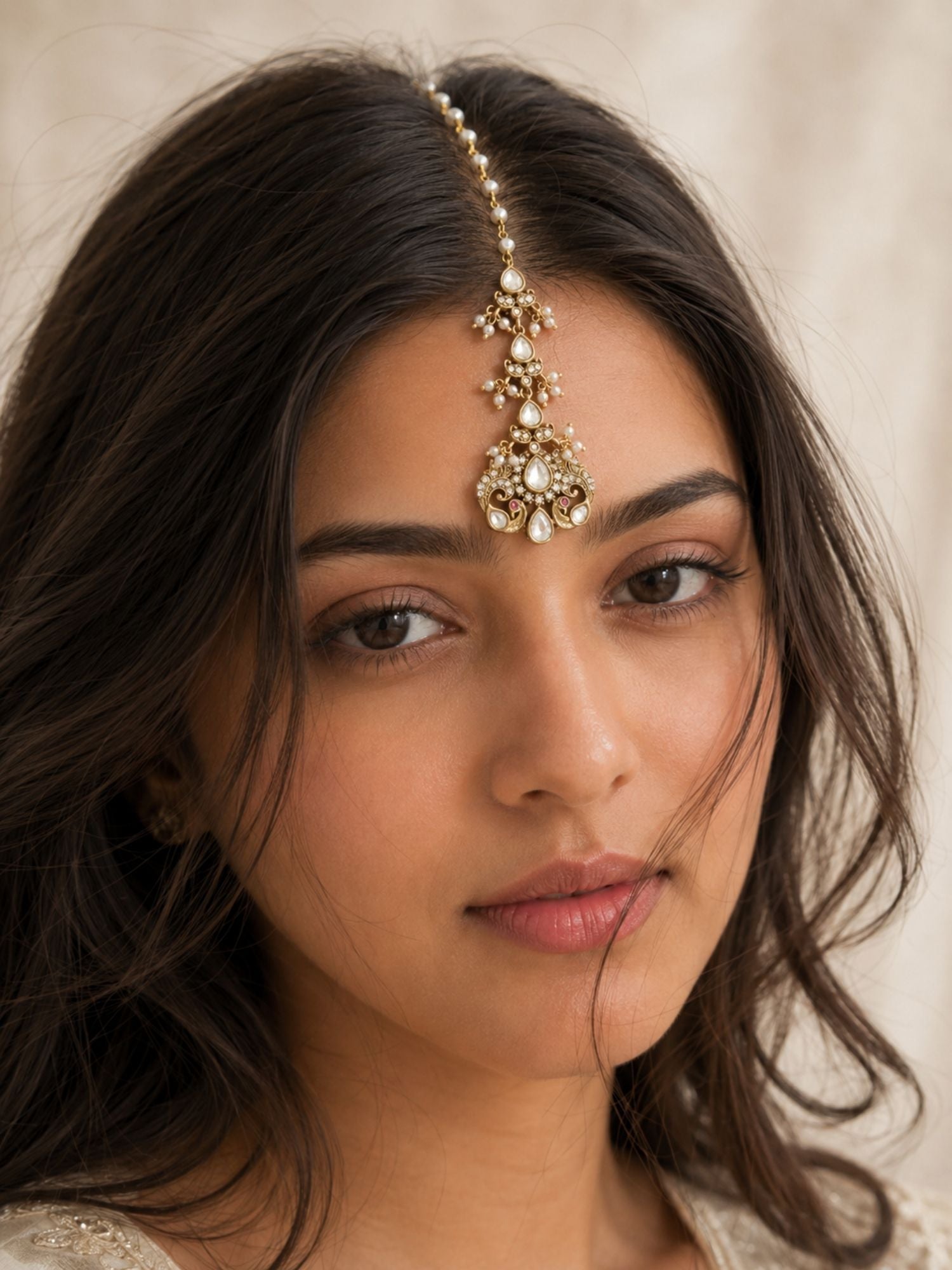 Peacock Polki Kundan Pearl Maang Tikka in Oxidsed Gold Plating | Abdesigns