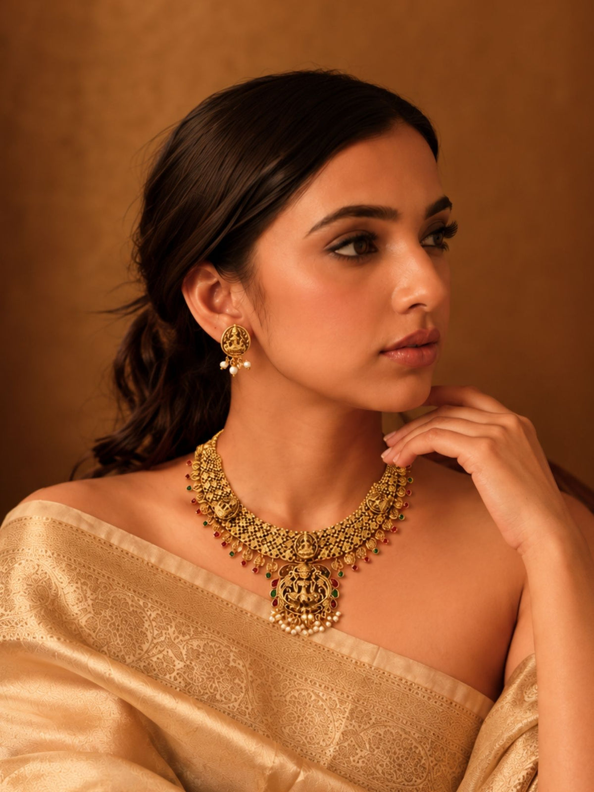Temple Lakshmi Coin Choker Set Antique Gold | Abdesigns Jewellery