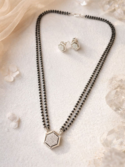 Abdesigns Silver Plated American Diamond Mangalsutra Set
