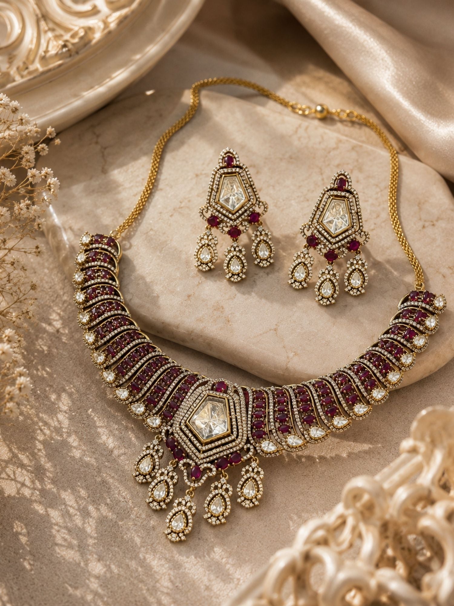 Victorian Ruby Choker Necklace Set | Abdesigns Jewellery