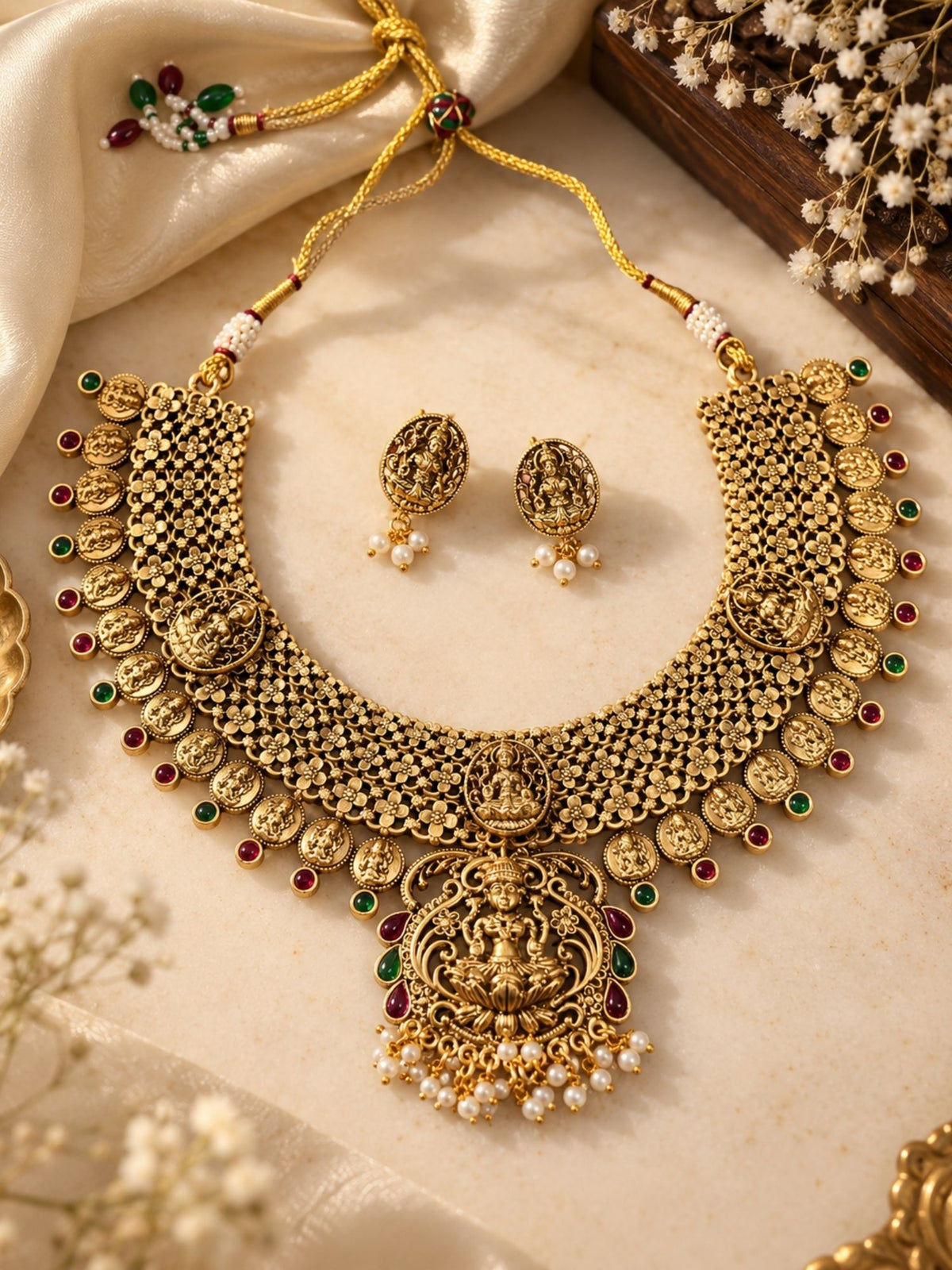 Temple Lakshmi Coin Choker Set Antique Gold | Abdesigns Jewellery