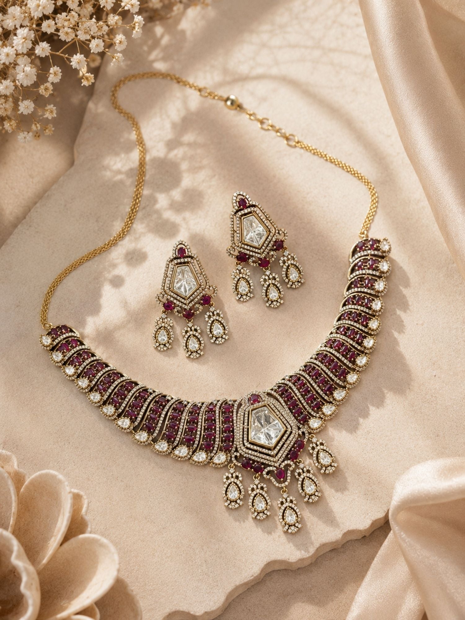 Victorian Ruby Choker Necklace Set | Abdesigns Jewellery