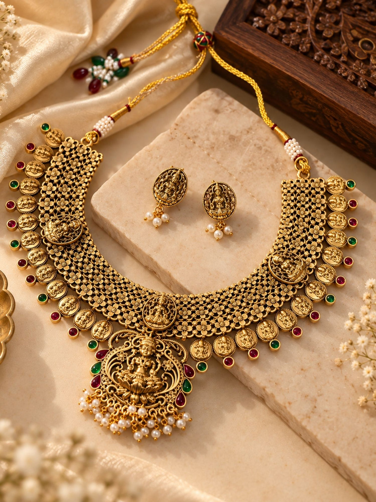 Temple Lakshmi Coin Choker Set Antique Gold | Abdesigns Jewellery