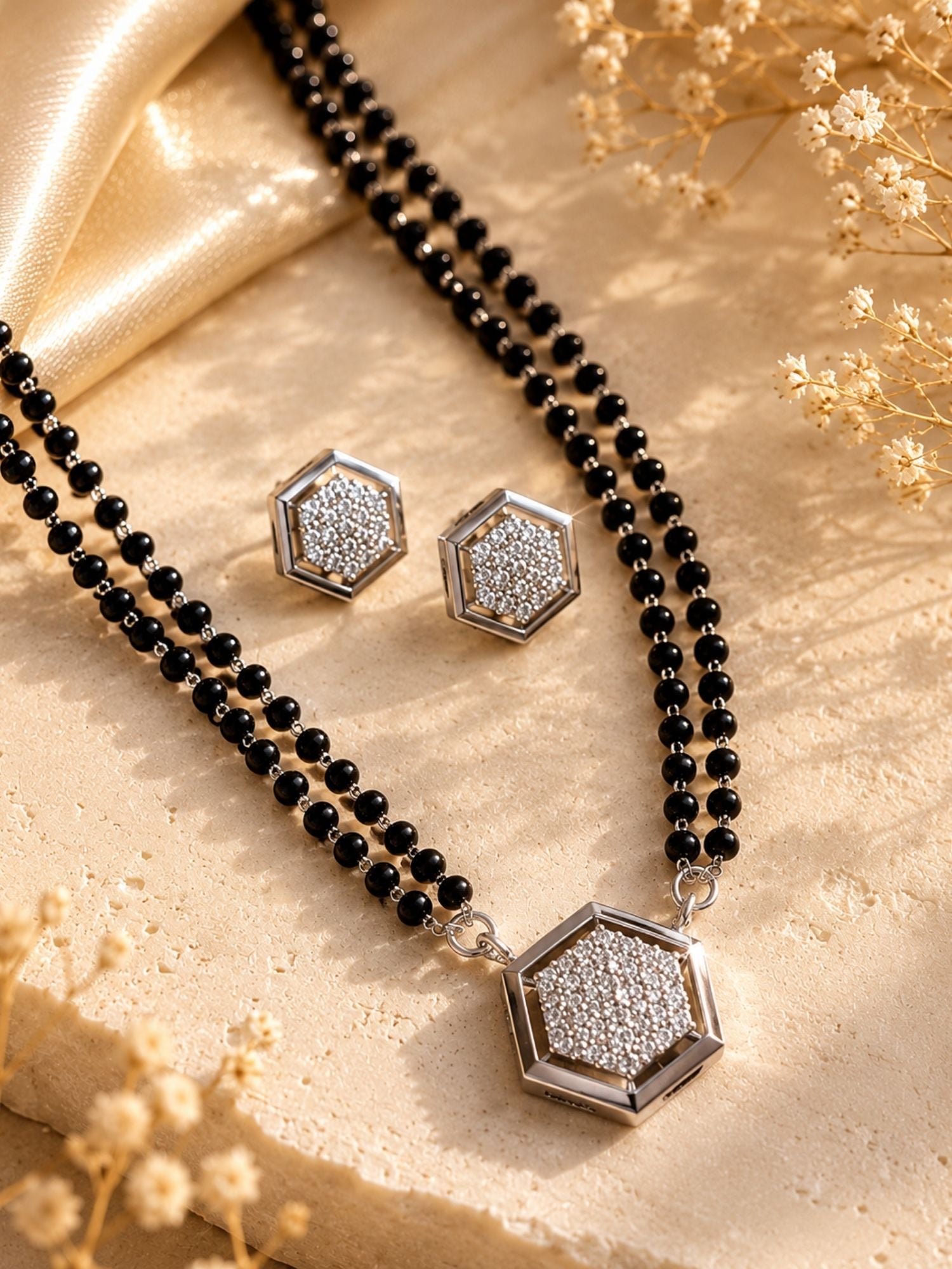 Hexagon American Diamond Mangalsutra in Silver Plating | Abdesigns