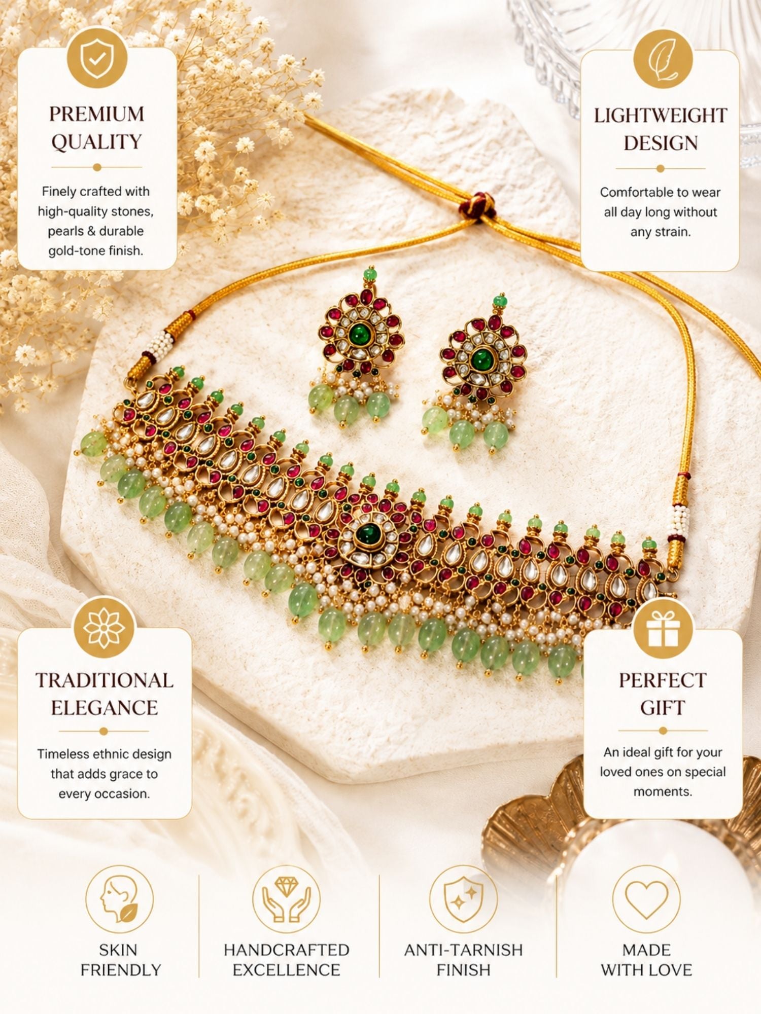 Kemp Stone Multicolour Choker Necklace Set | Abdesigns Jewellery