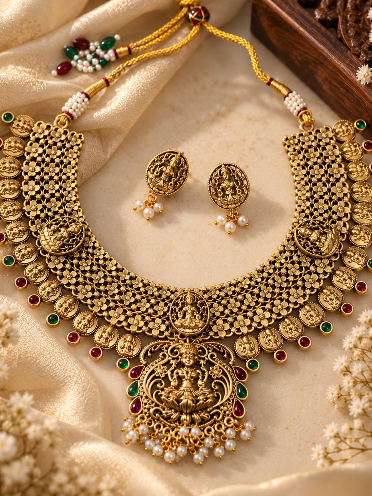 Temple Lakshmi Coin Choker Set Antique Gold | Abdesigns Jewellery