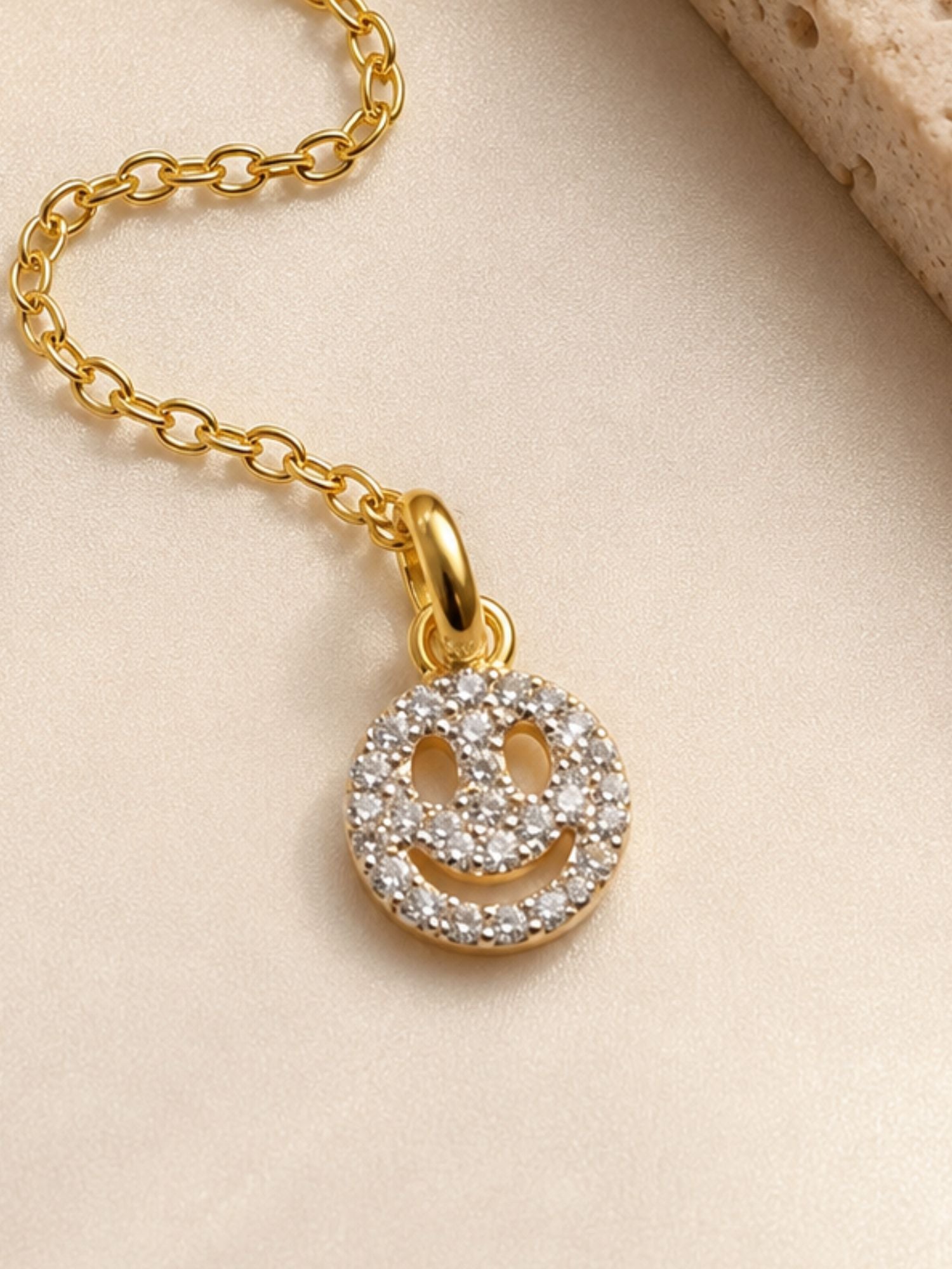 925 Sterling Silver Smiley Face Charm Chain with CZ Stones | Abdesigns Jewellery