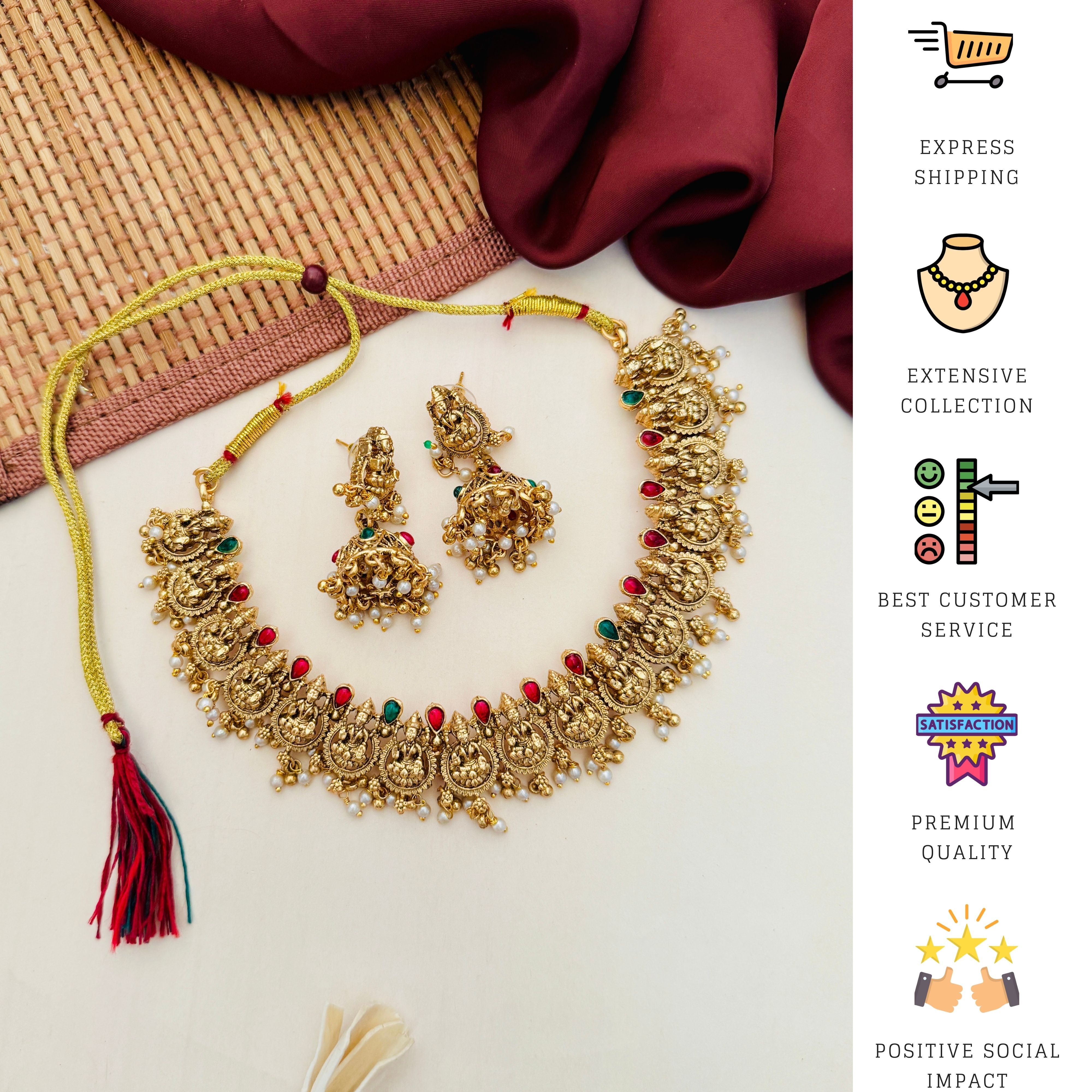 Stylish Antique Gold Plated Matt Finish Necklace Set - necklace by Abdesigns Jewellery