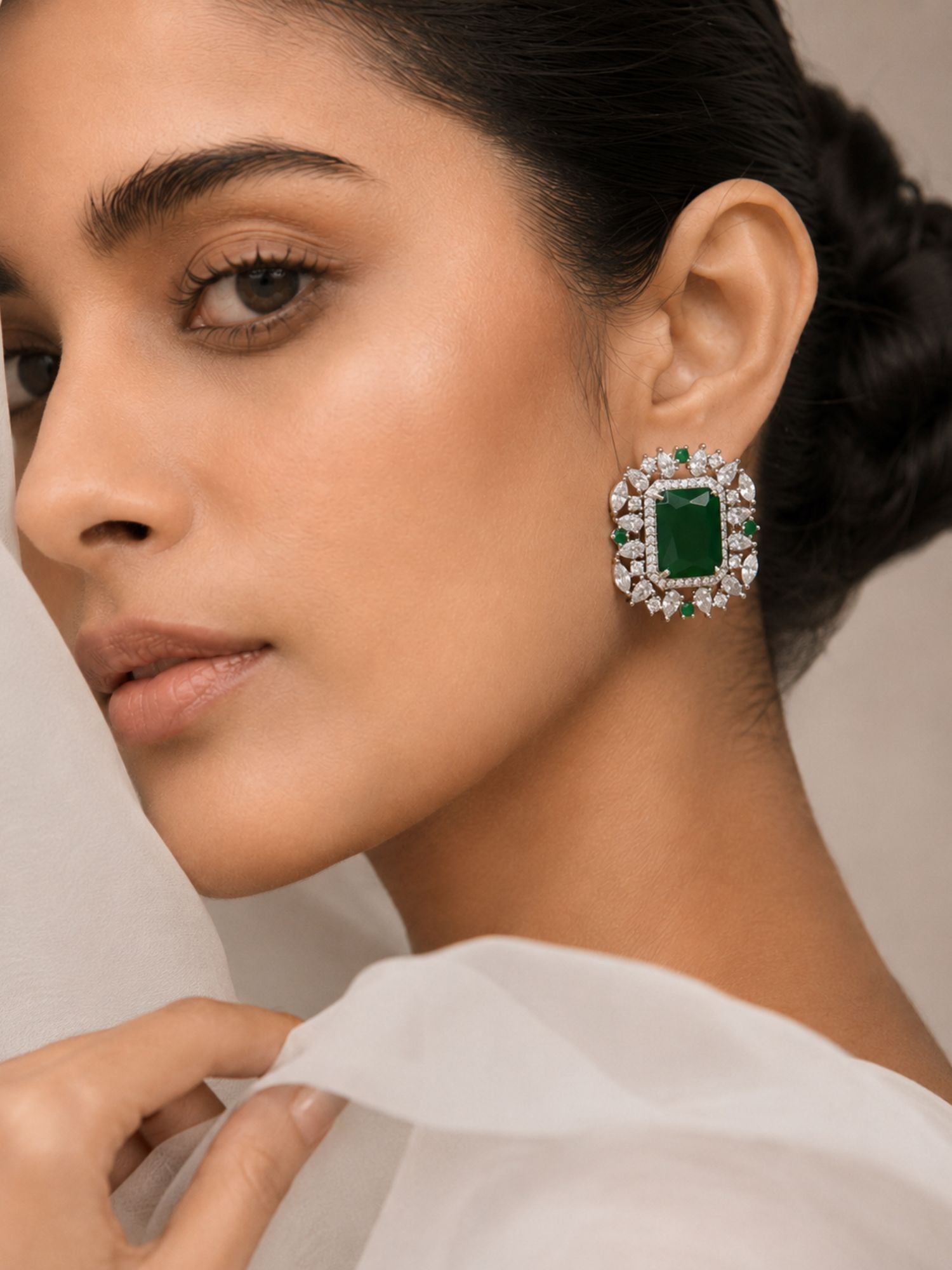 Silver Plated Emerald Green & Ruby Red Designer Earrings Combo