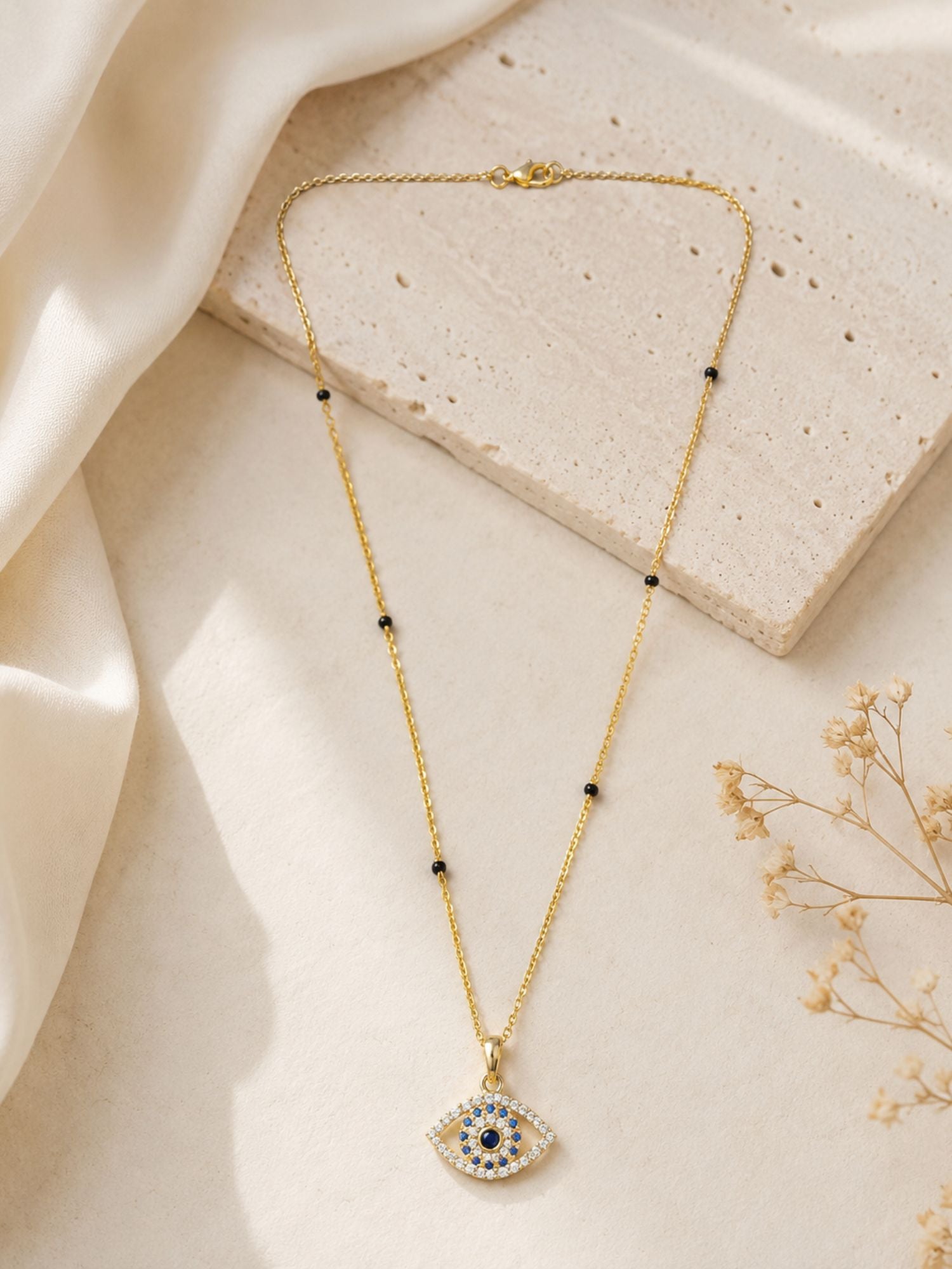 Silver Plated Evil Eye Mangalsutra for Women with Black Beads