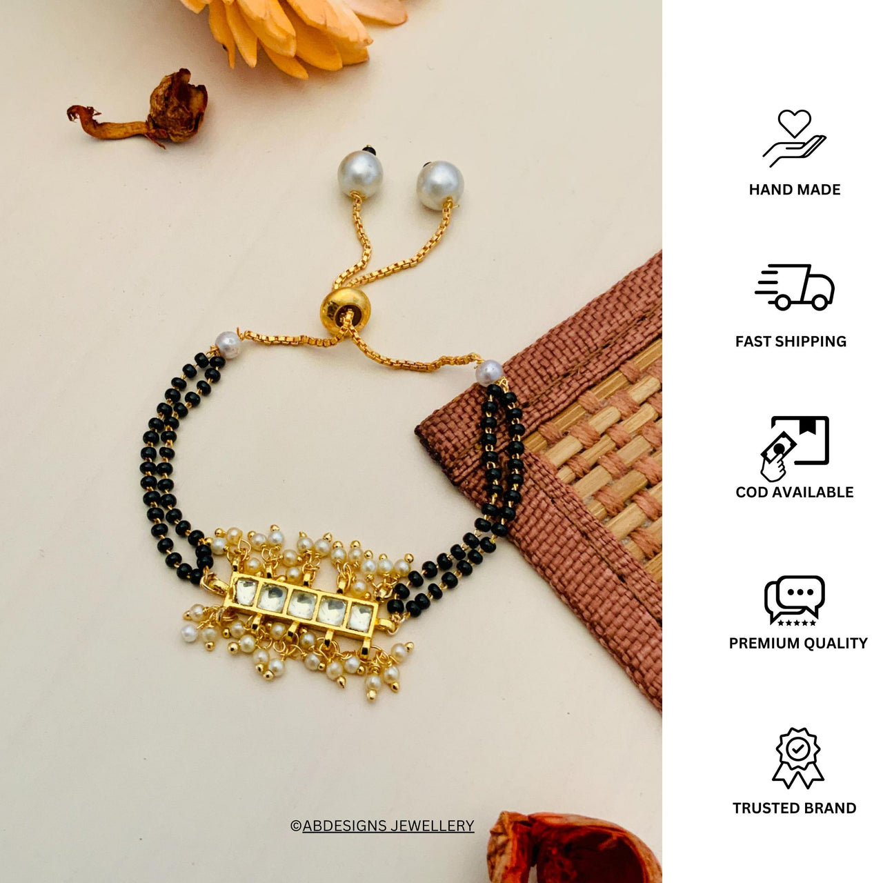 Beautiful Gold Plated Pachi Kundan Mangalsutra Bracelet - Abdesignsjewellery