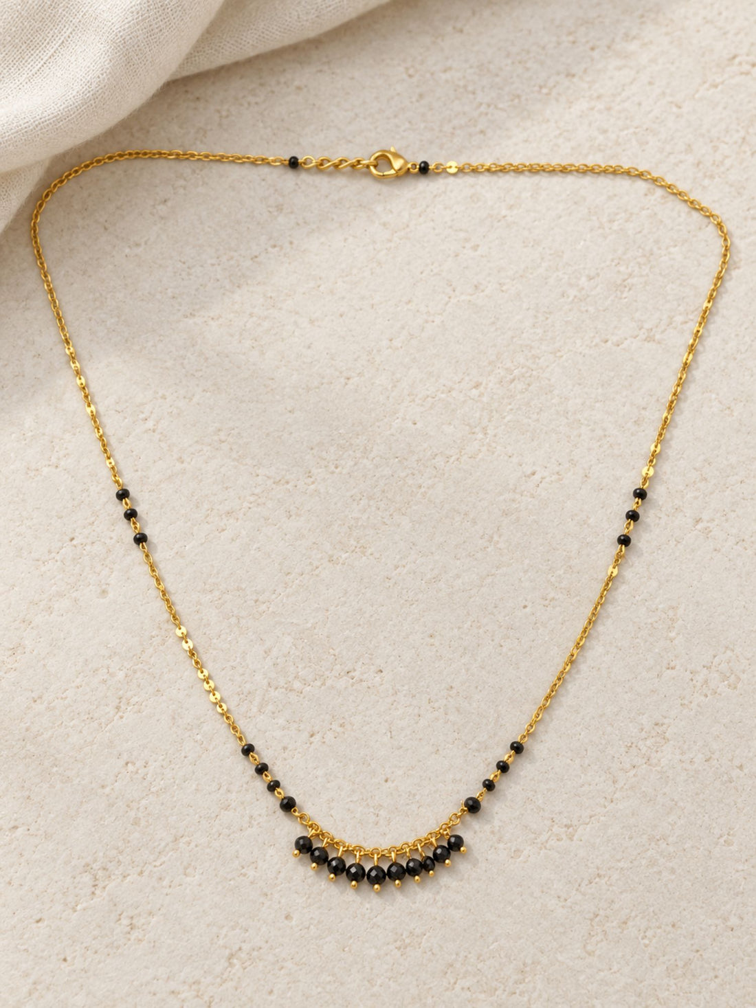 Set of 2 Gold Plated Black Bead Ruby Charm Mangalsutra Combo for Women