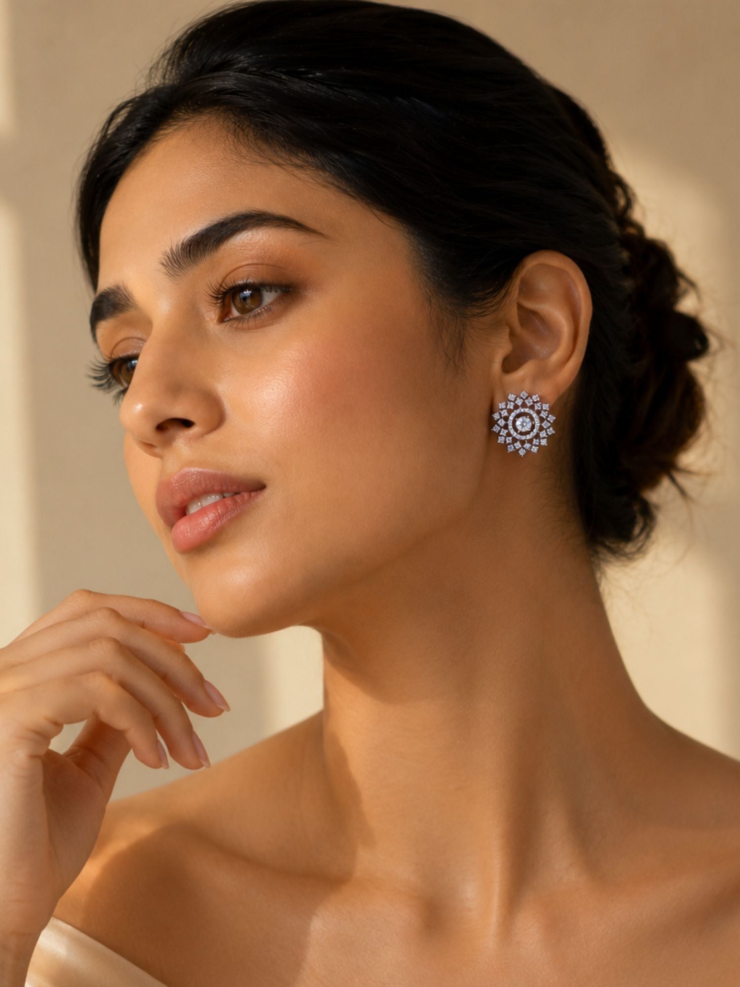American Diamond Stud Earrings – Dual Finish | Abdesigns