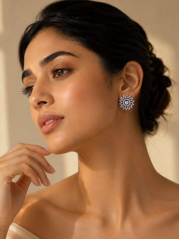 American Diamond Stud Earrings – Dual Finish | Abdesigns