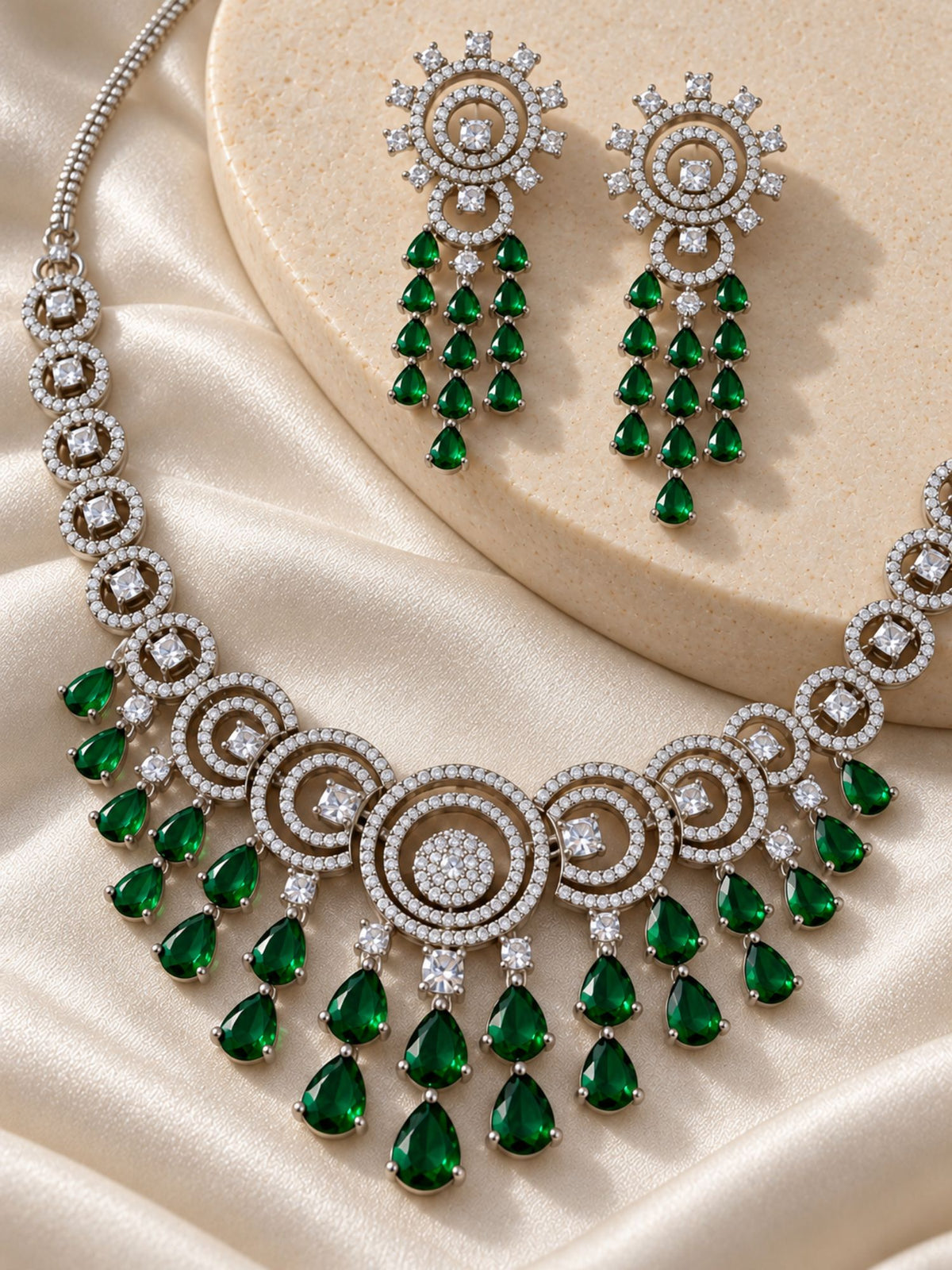Sparkling Green American Diamond Necklace Set for Women