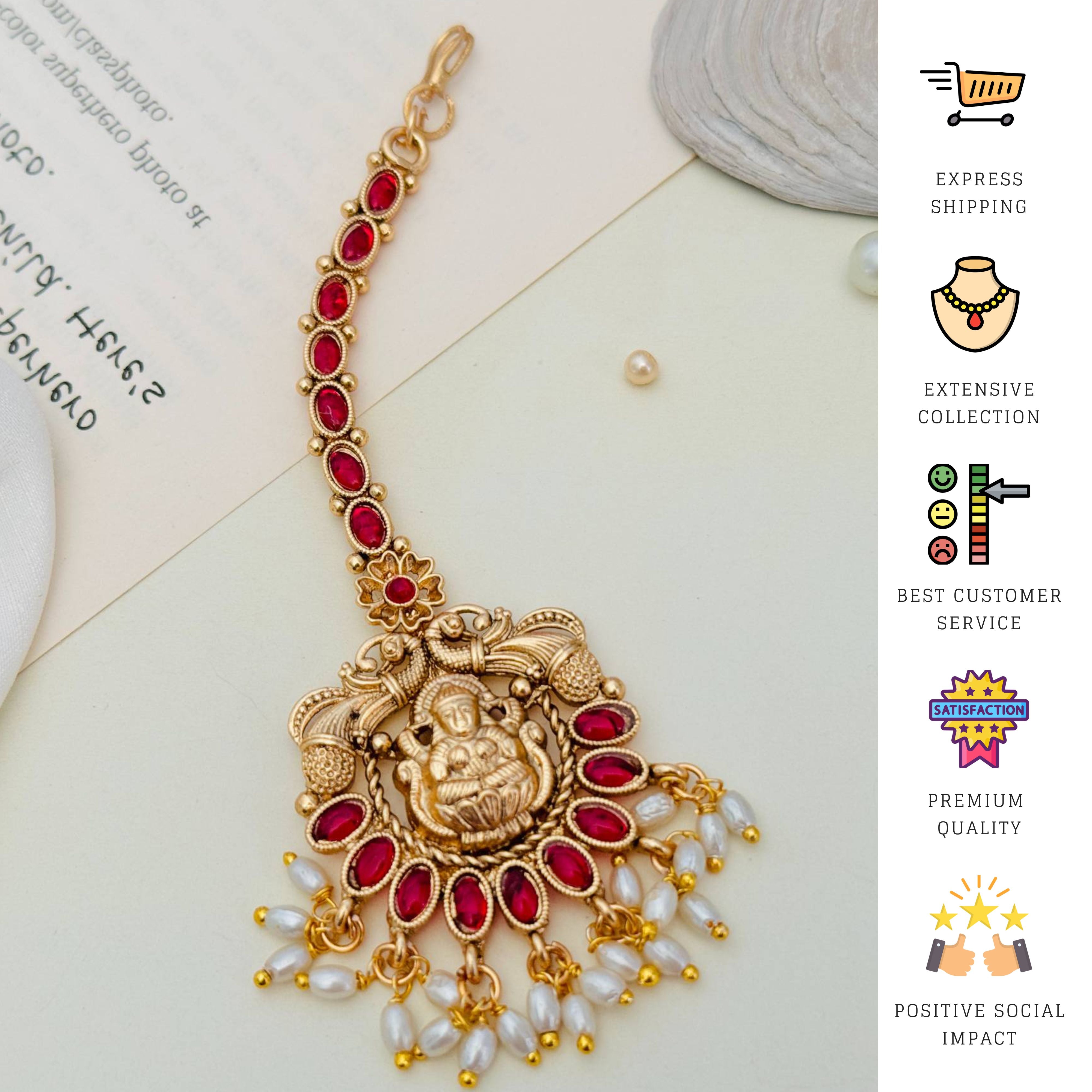 Antique Temple Style Goddess Laxmi Maang Tikka for Women
