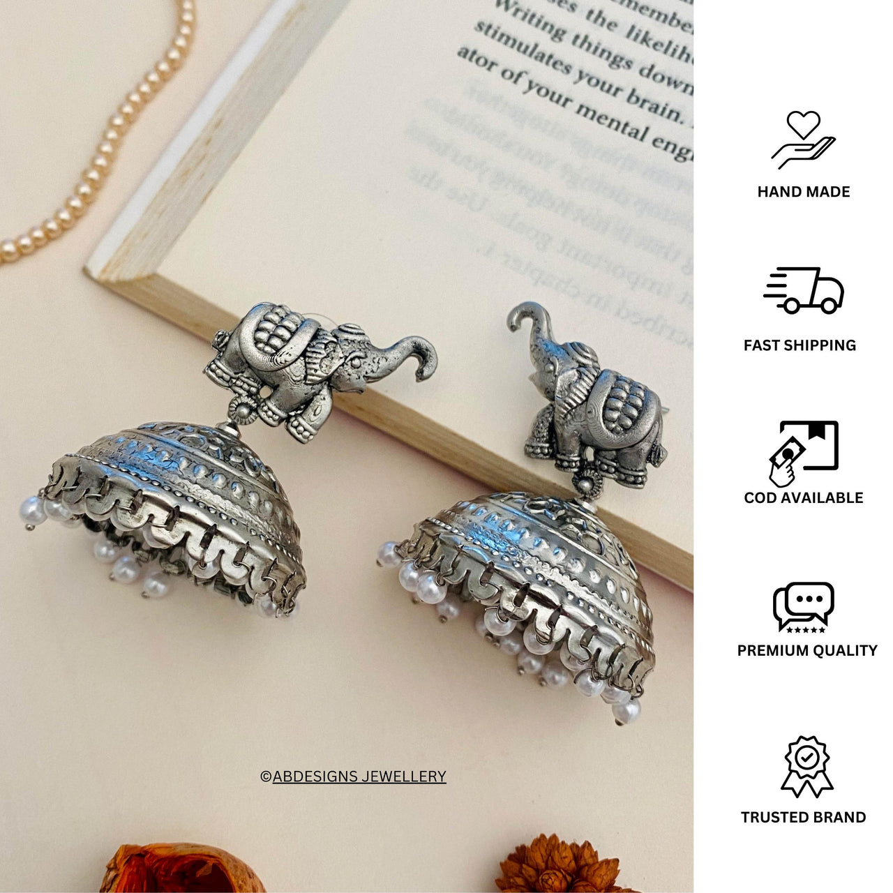 Elephant High Quality German Silver Earrings - Abdesignsjewellery