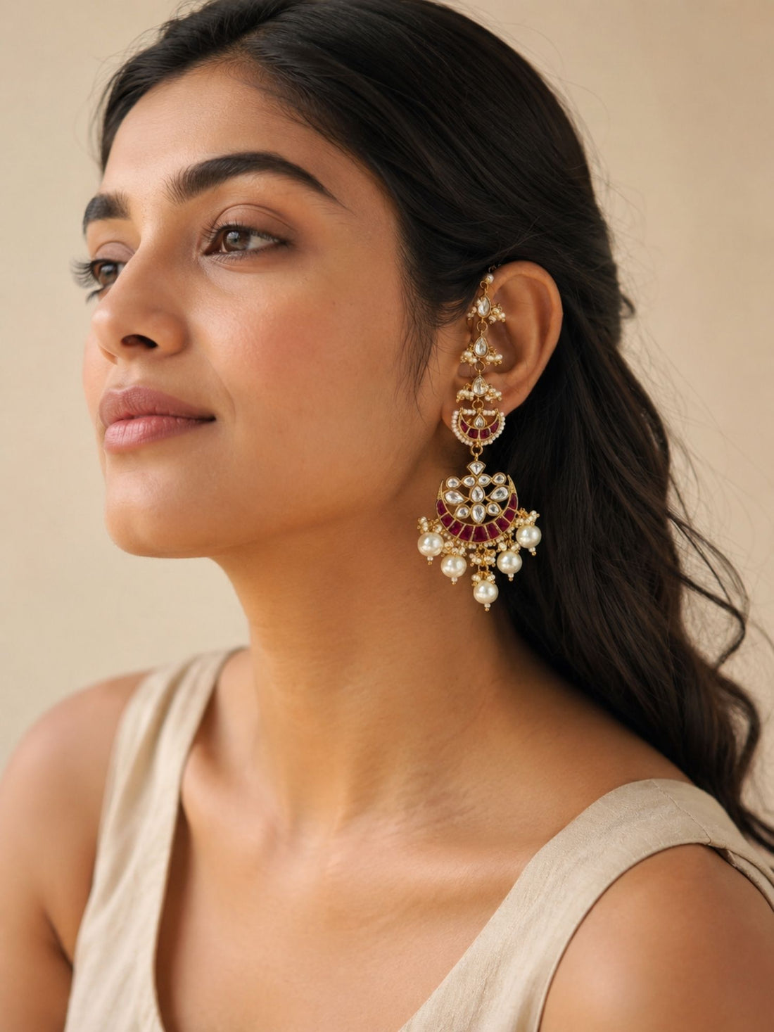 Kundan Ear Chain Earrings in Gold Plating – Festive | Abdesigns