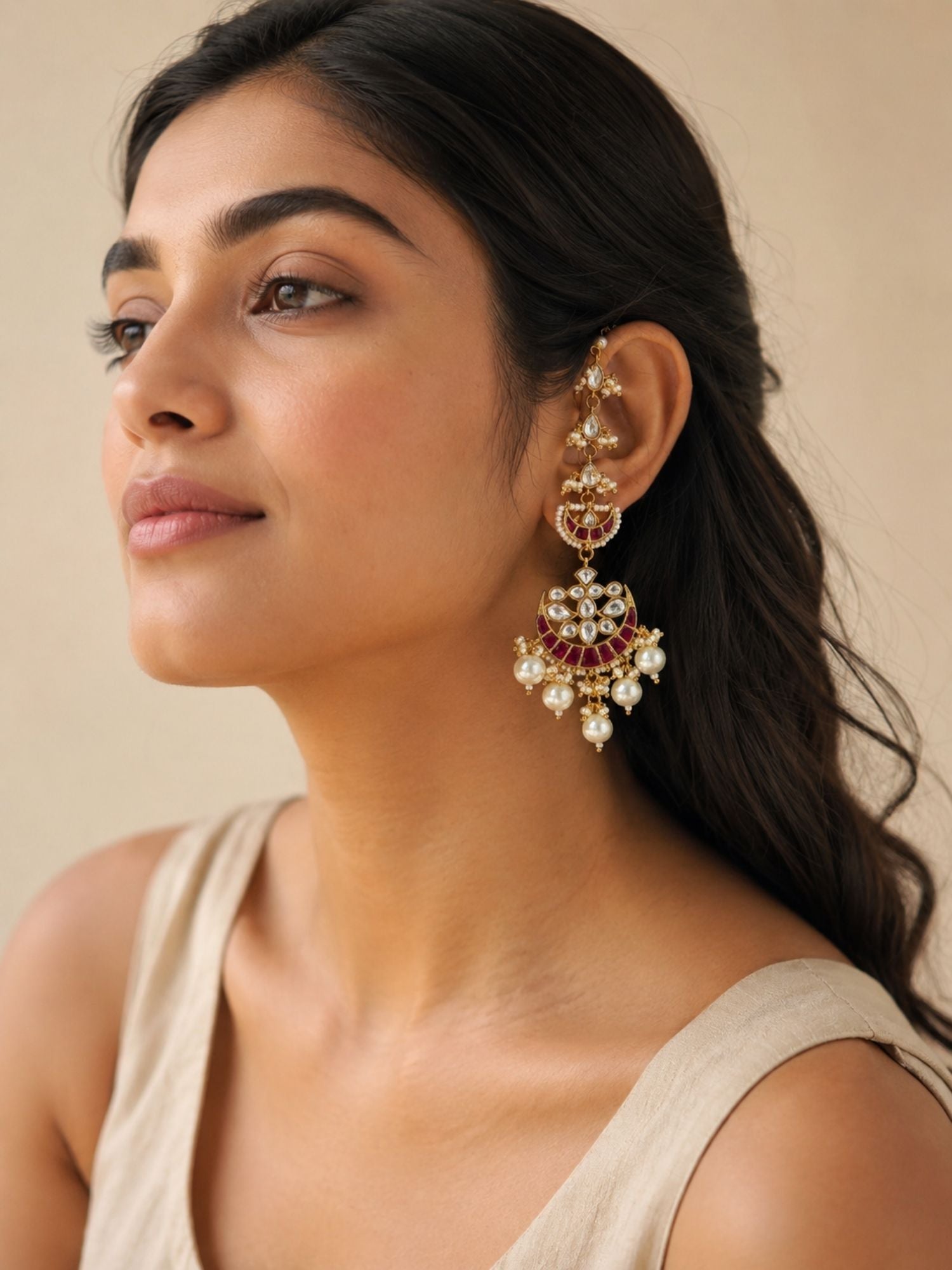 Kundan Ear Chain Earrings in Gold Plating – Festive | Abdesigns