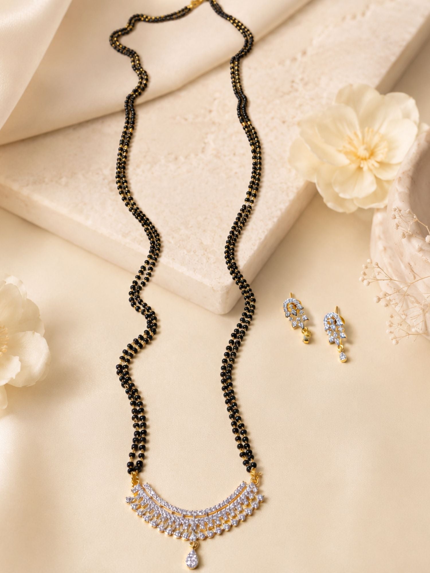 Alice Christy Long Diamond Mangalsutra Design | Gold Plated American Diamond | 30 Inch | Abdesigns