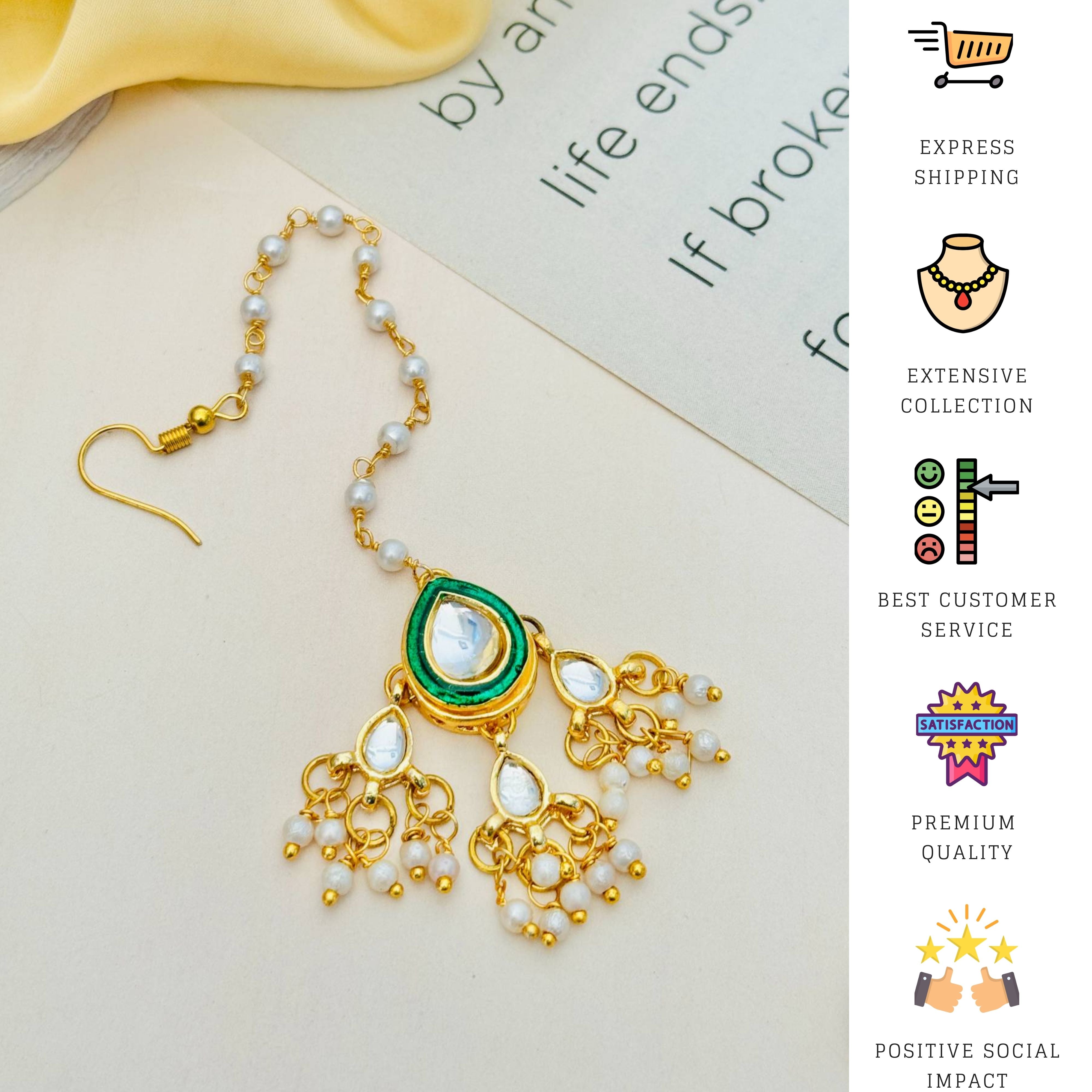 High Quality Gold Plated Kundan Maangtikka - maang tikka by Abdesigns Jewellery