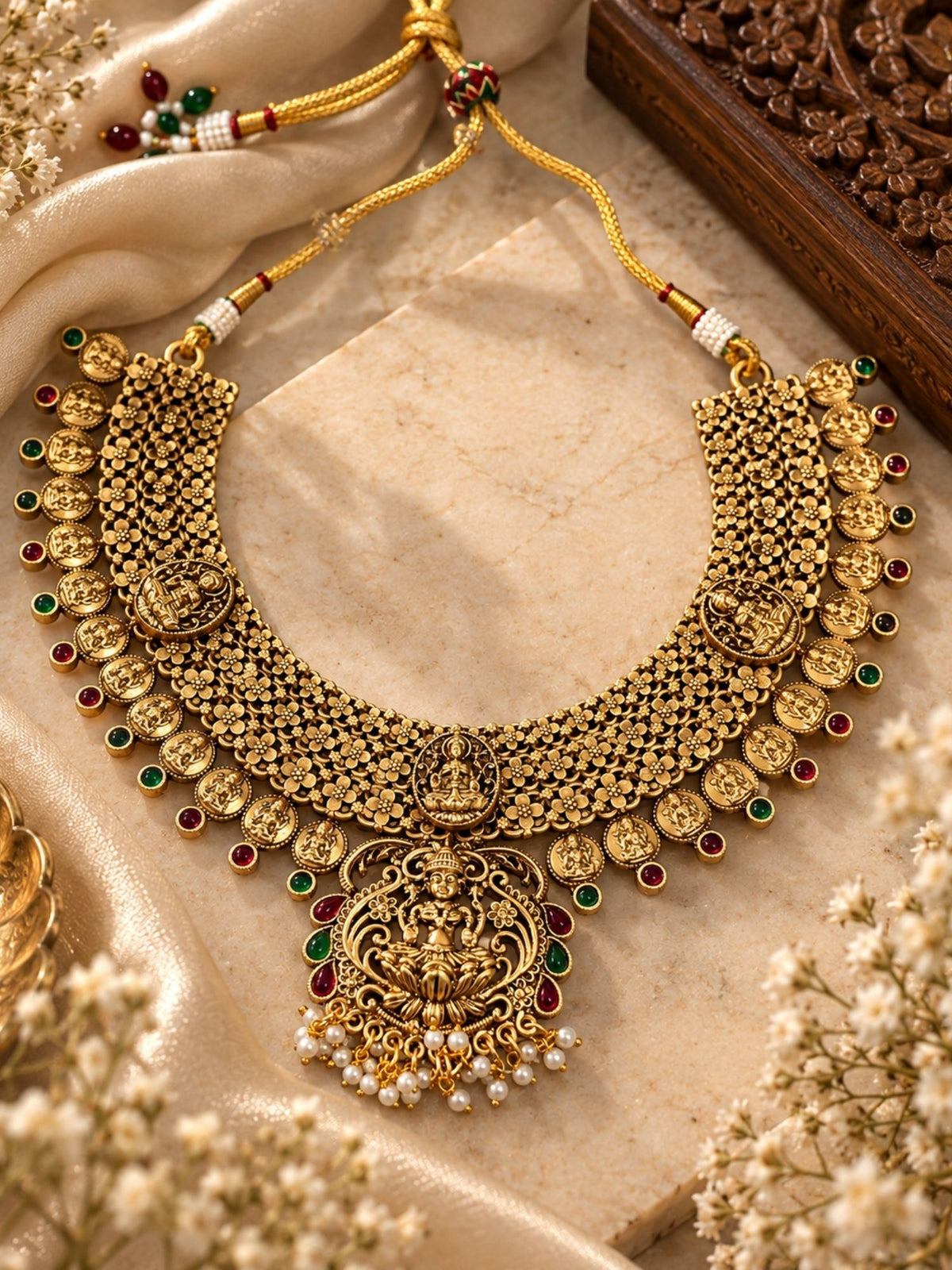 Temple Lakshmi Coin Choker Set Antique Gold | Abdesigns Jewellery