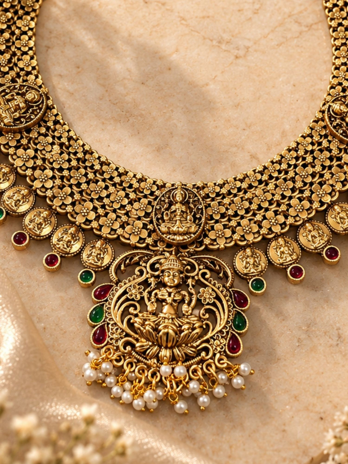 Temple Lakshmi Coin Choker Set Antique Gold | Abdesigns Jewellery