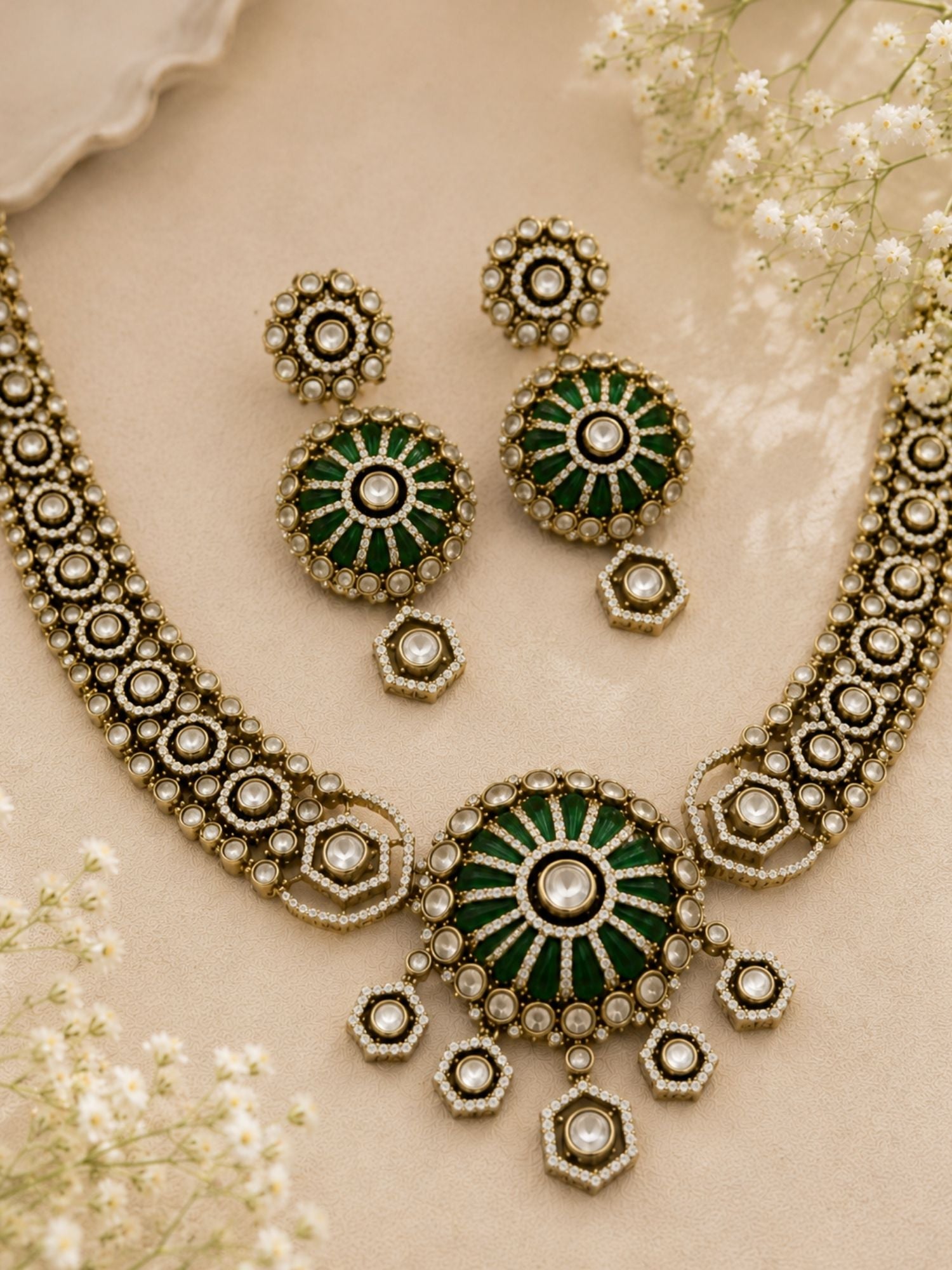 Emerald Kundan Choker Necklace Set | Abdesigns Jewellery