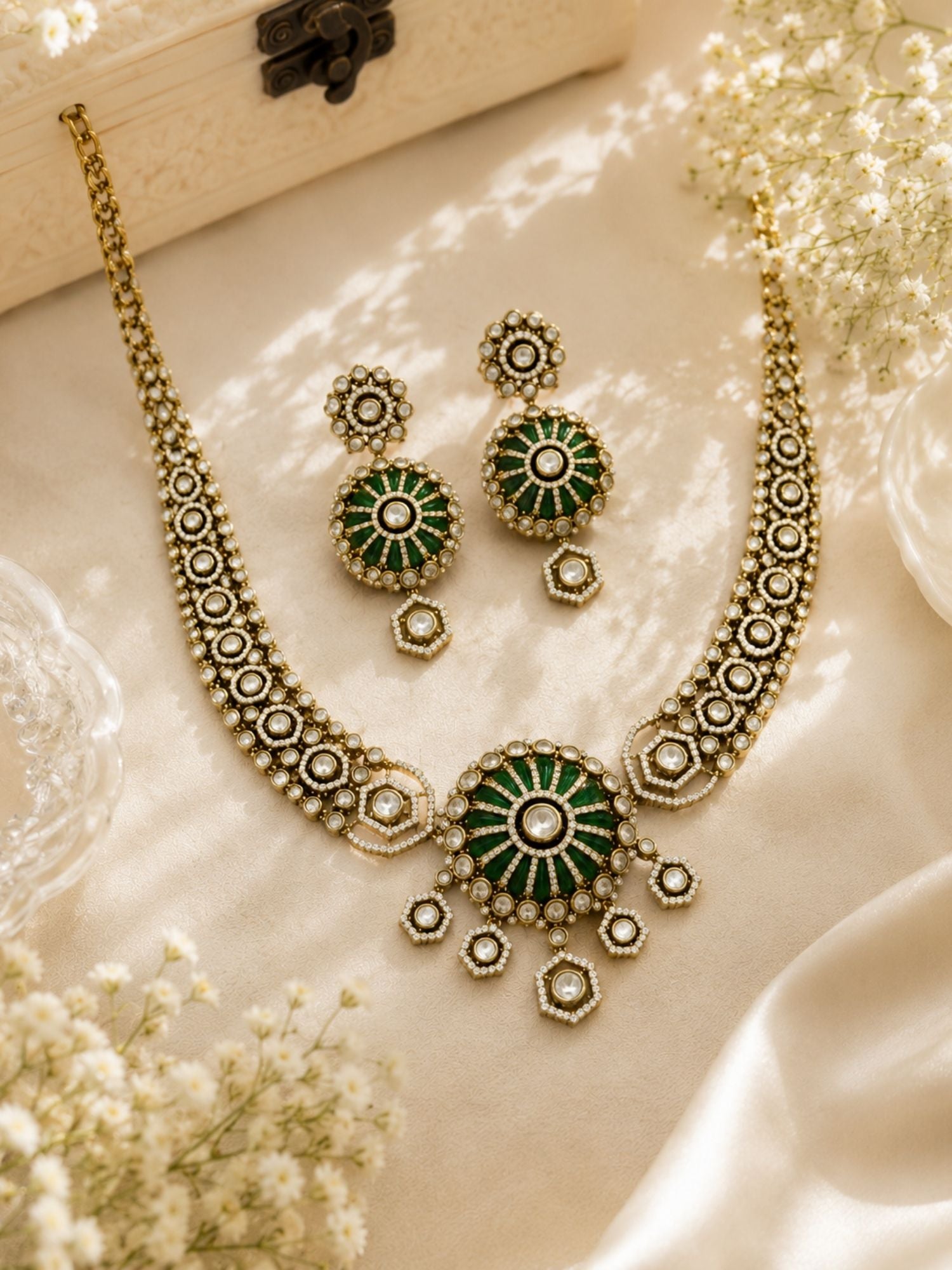 Emerald Kundan Choker Necklace Set | Abdesigns Jewellery