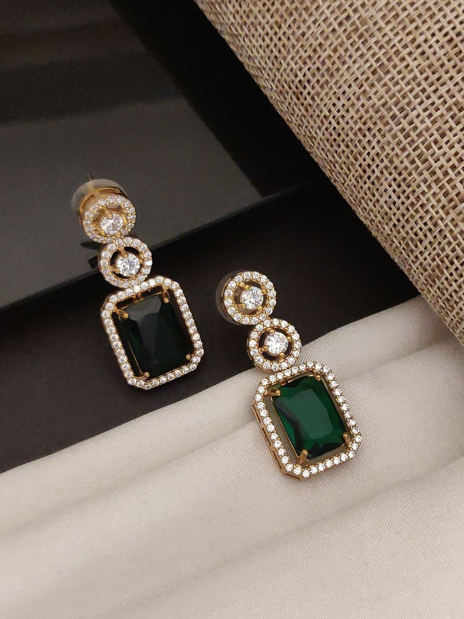 Abdesigns American Diamond Gold Plated Earring