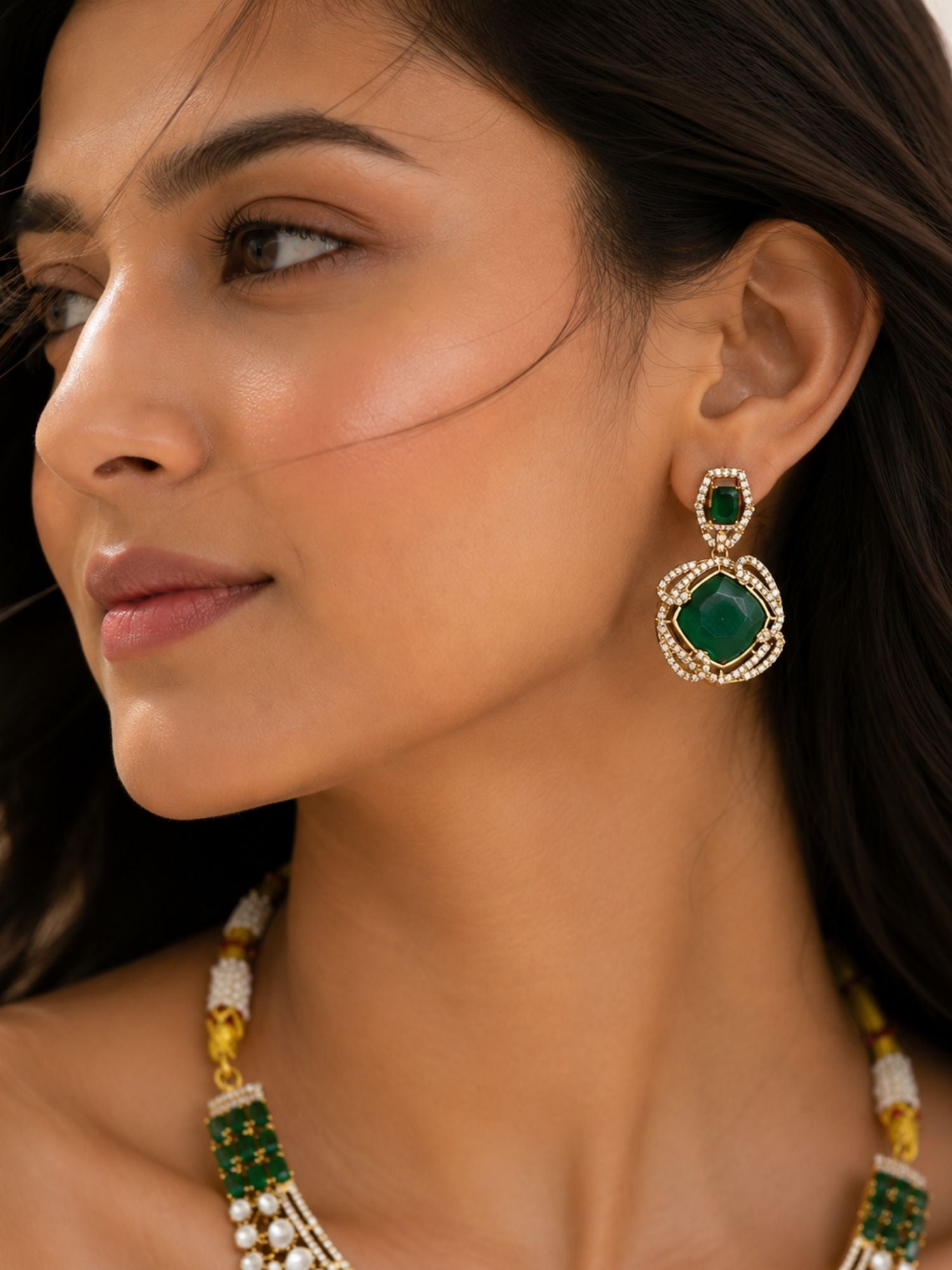 Gold Polki Green Emerald Stone Necklace Set | Abdesigns Jewellery