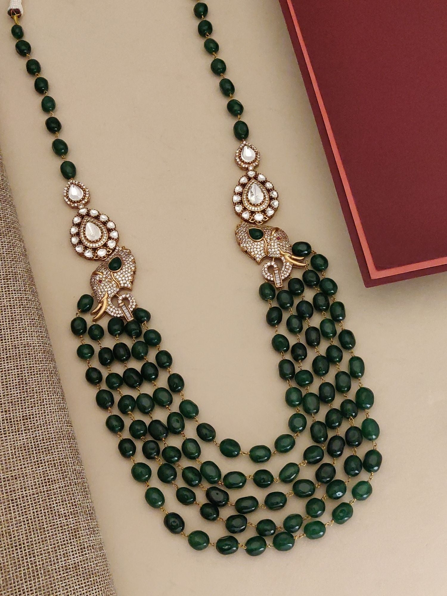 Abdesigns Gold Plated Green Stone Mala