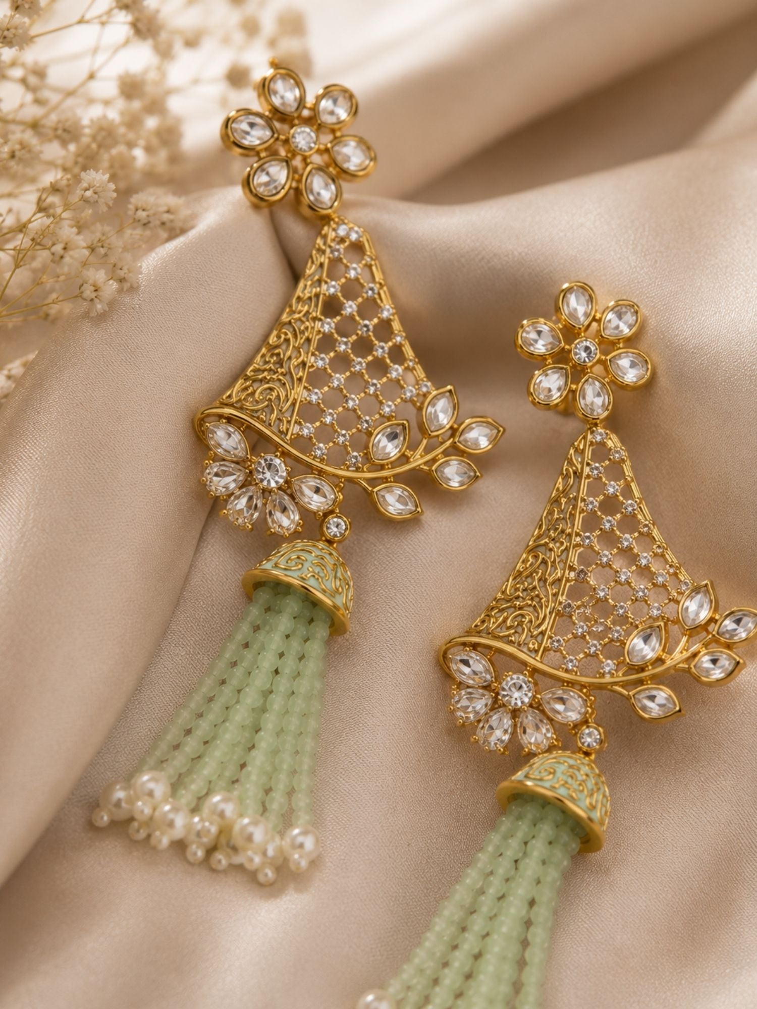 Tassel Kundan Earrings in Gold Finish – Festive Wear | Abdesigns Jewellery