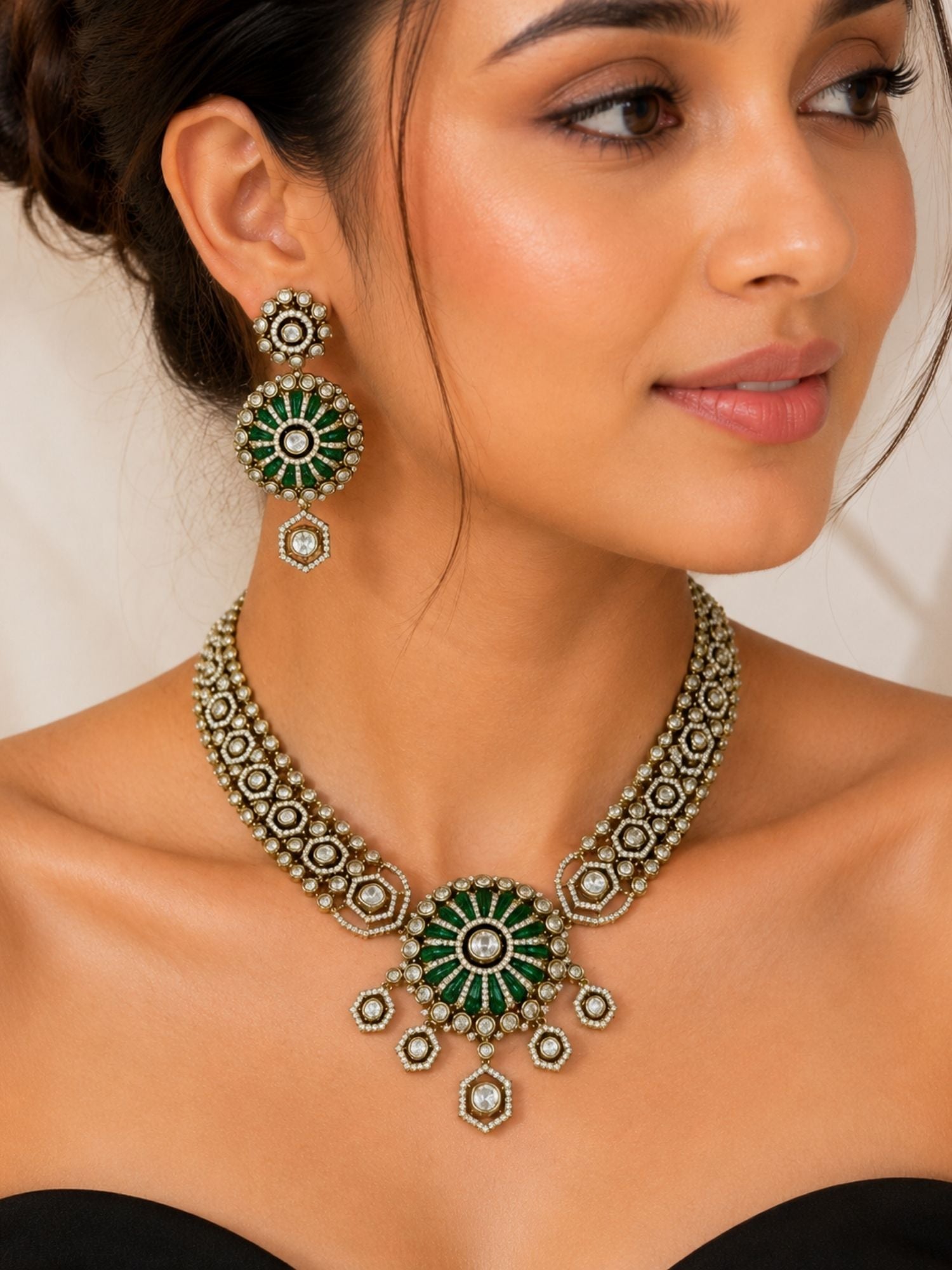 Emerald Kundan Choker Necklace Set | Abdesigns Jewellery
