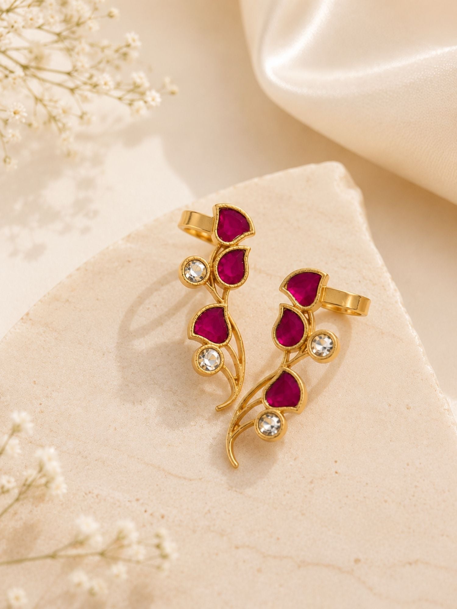 Pink Kemp Stone Ear Cuff Earrings in Gold Plating | Abdesigns