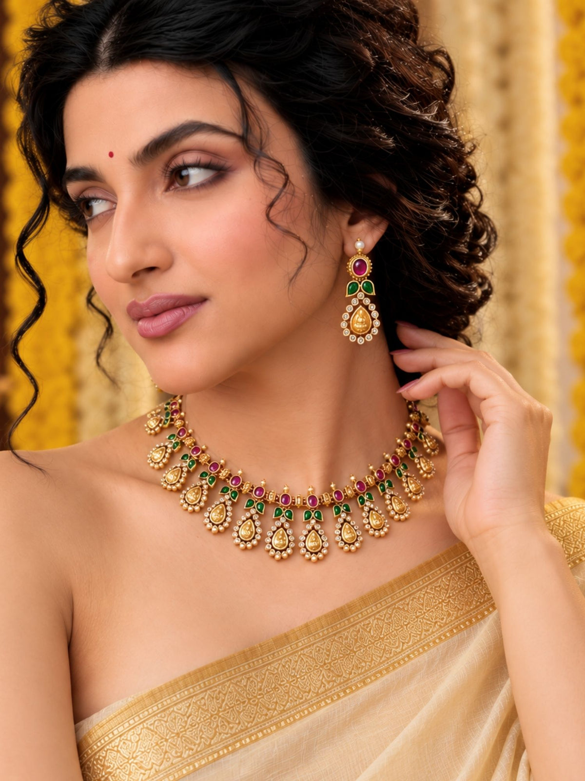 Temple Lakshmi Coin Choker Set Antique Gold | Abdesigns Jewellery