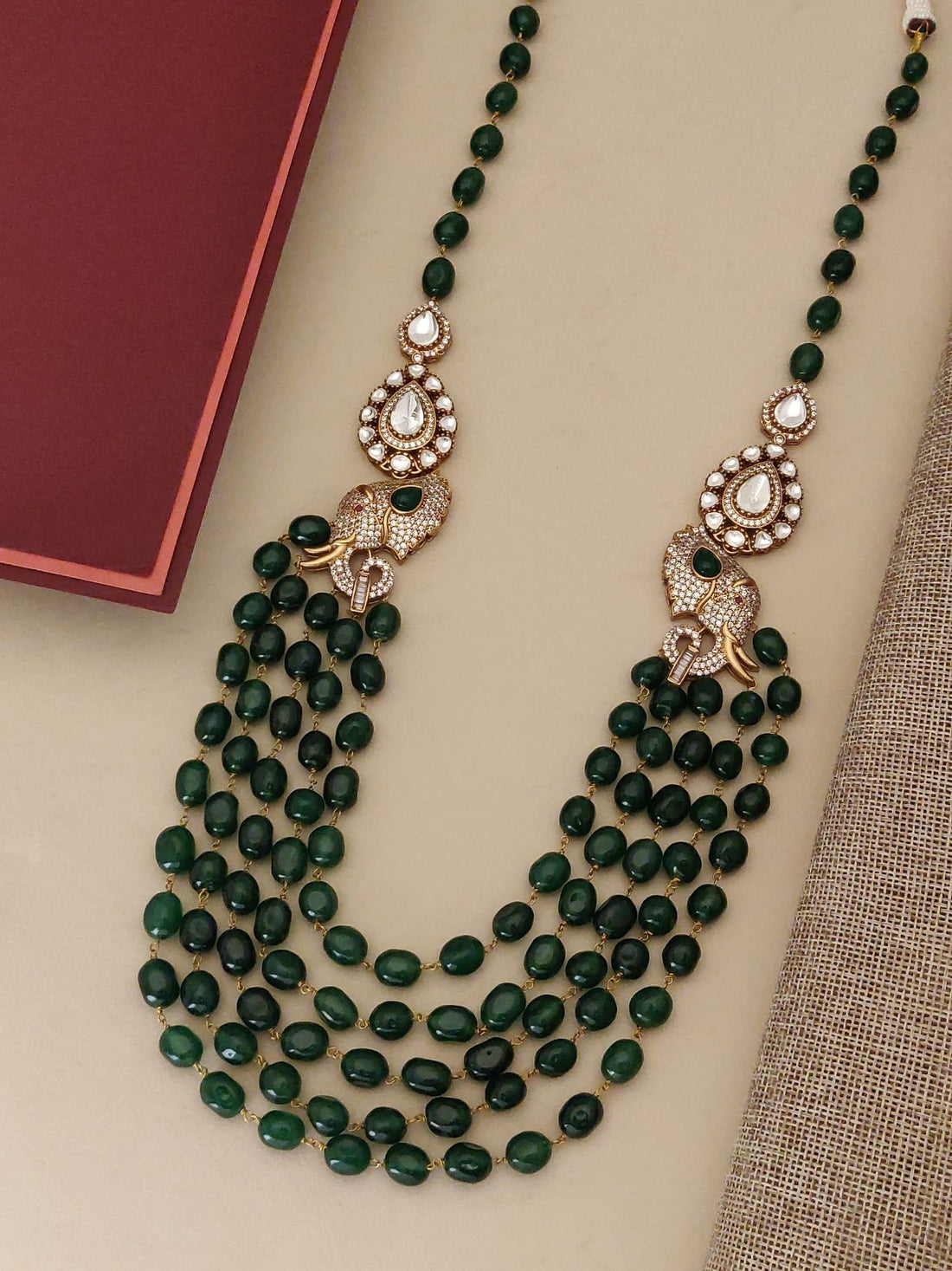 Abdesigns Gold Plated Green Stone Mala