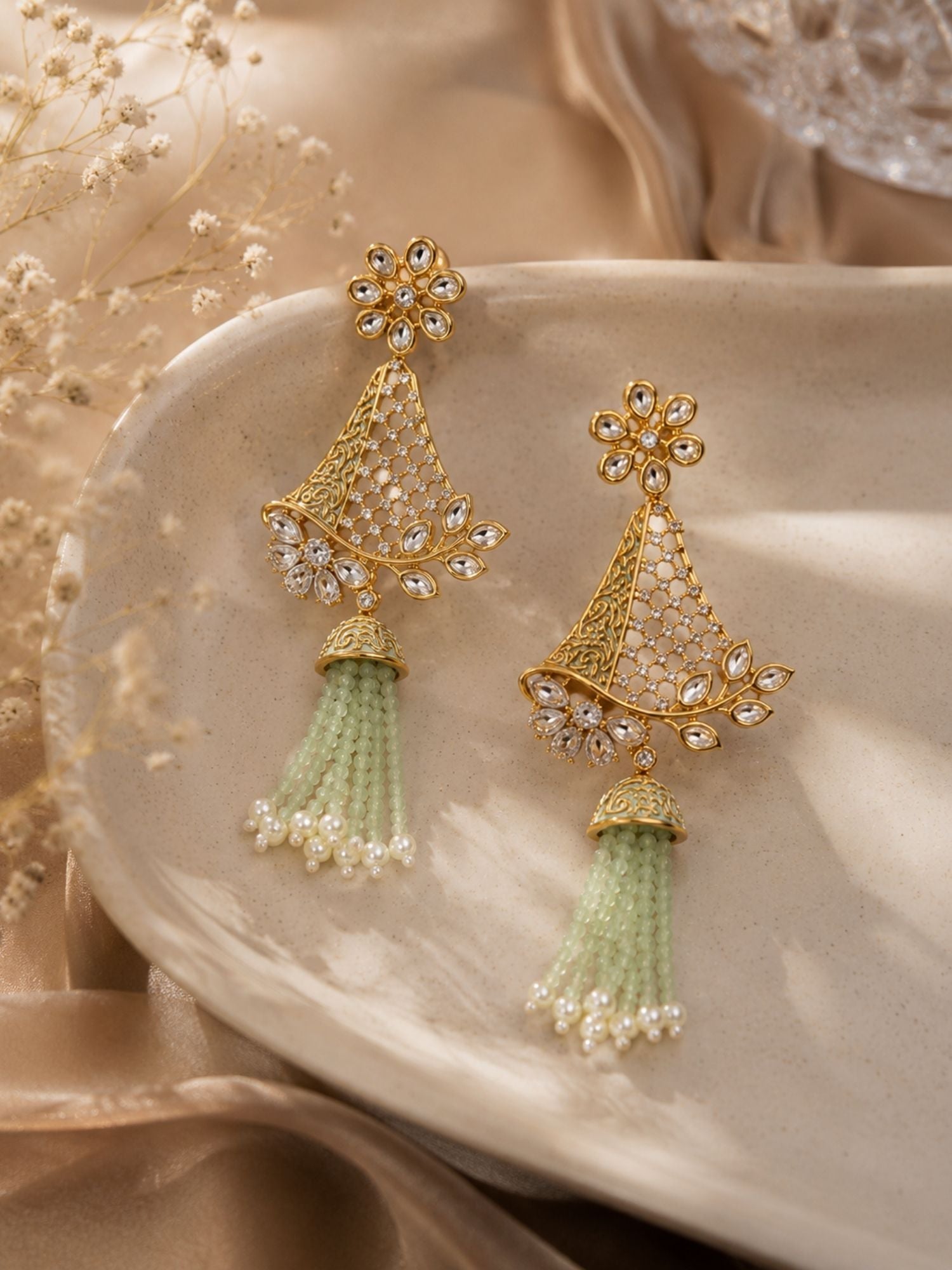Tassel Kundan Earrings in Gold Finish – Festive Wear | Abdesigns Jewellery