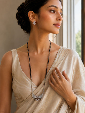 Designer Diamond Mangalsutra Set in Silver Finish | Abdesigns