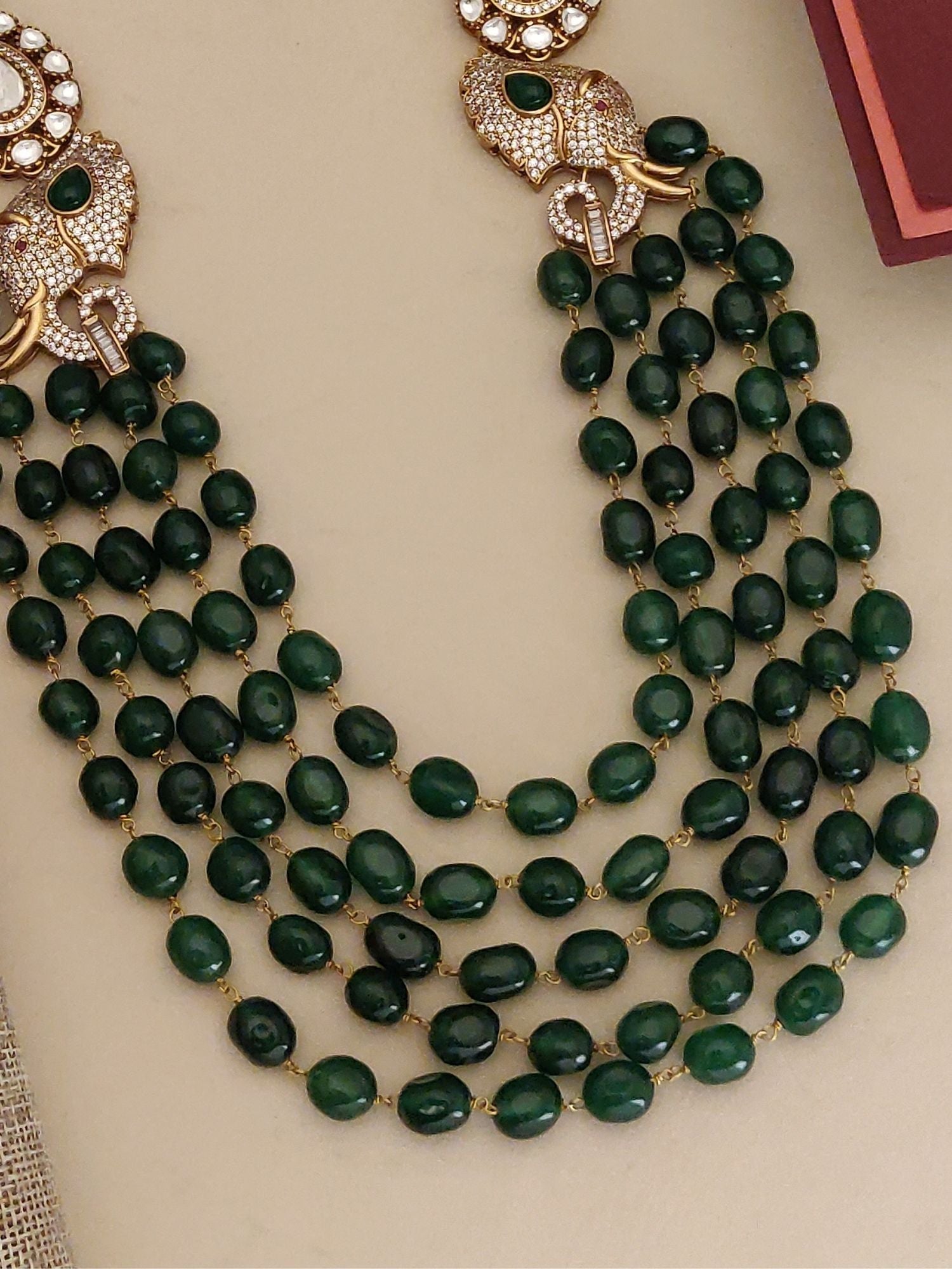 Abdesigns Gold Plated Green Stone Mala