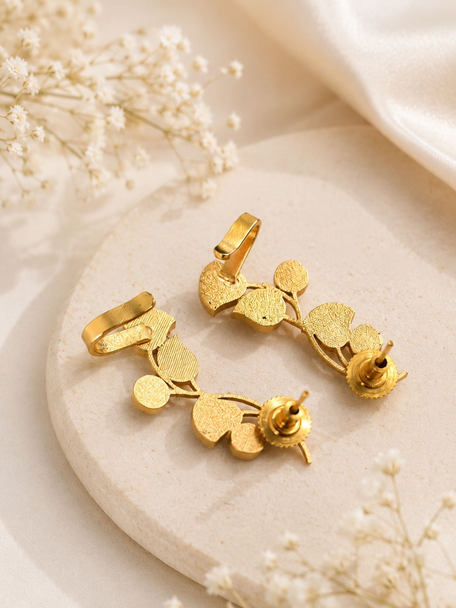Pink Kemp Stone Ear Cuff Earrings in Gold Plating | Abdesigns