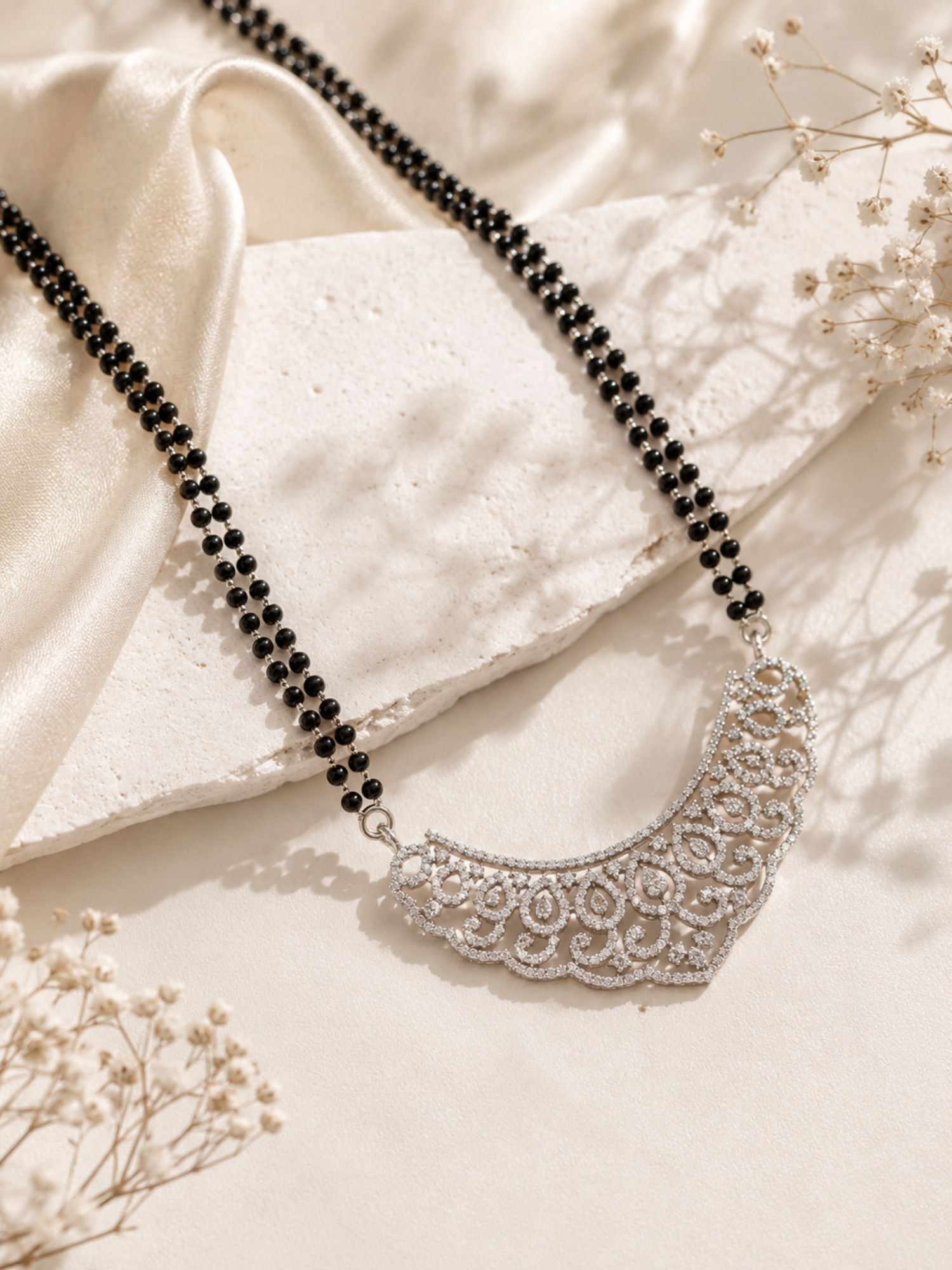 Designer Diamond Mangalsutra Set in Silver Finish | Abdesigns