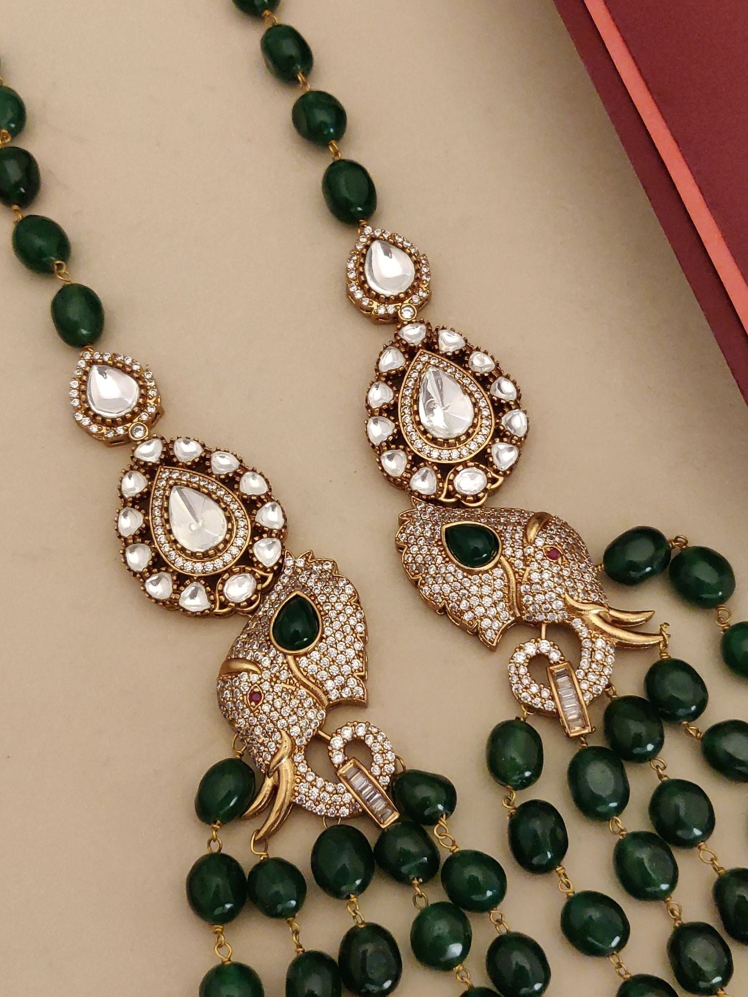 Abdesigns Gold Plated Green Stone Mala